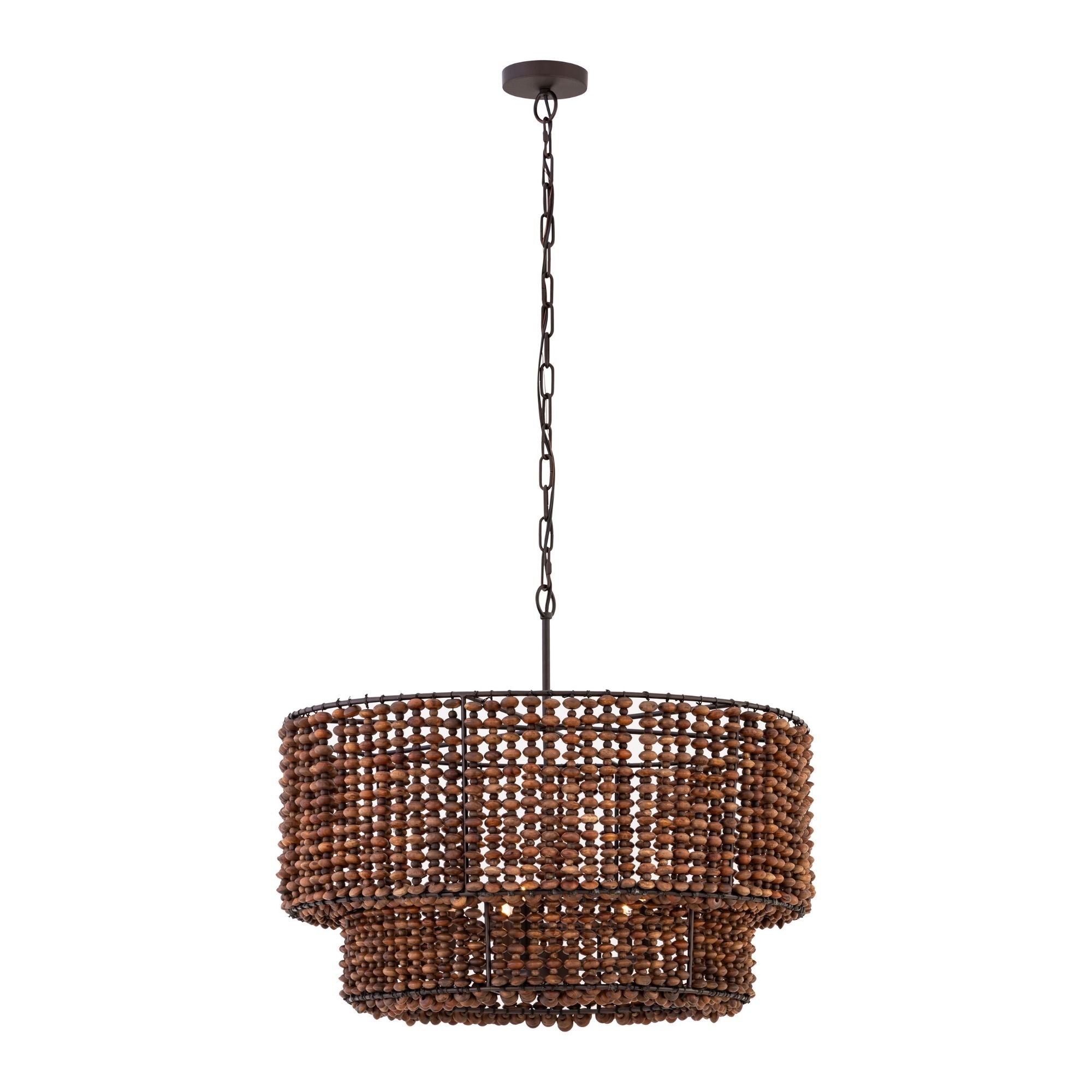Minka-Lavery Beaudelle 30 in. 5-Light Pendant, Dark Bronze & Dark Brown, with Wooden Beads