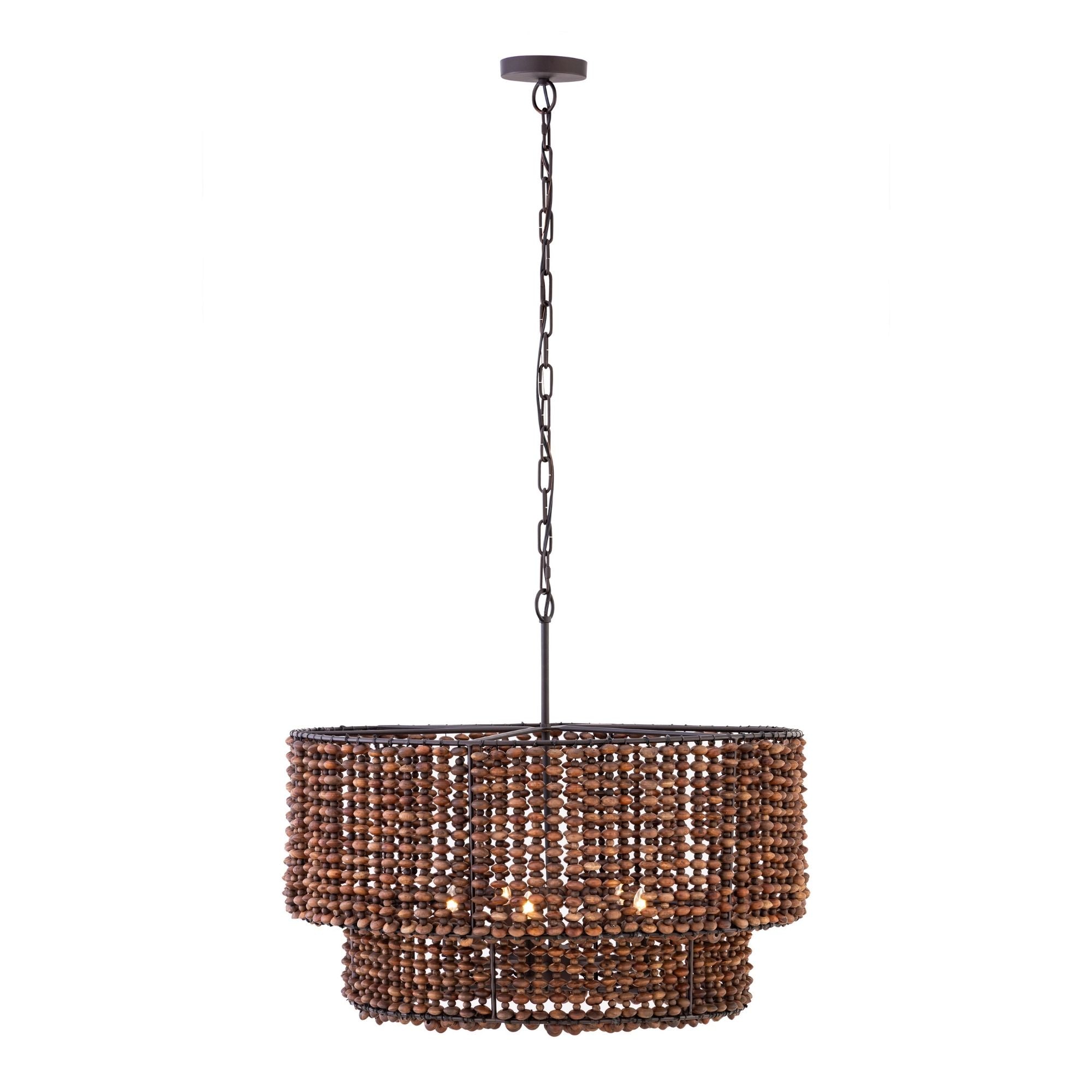Minka-Lavery Beaudelle 30 in. 5-Light Pendant, Dark Bronze & Dark Brown, with Wooden Beads