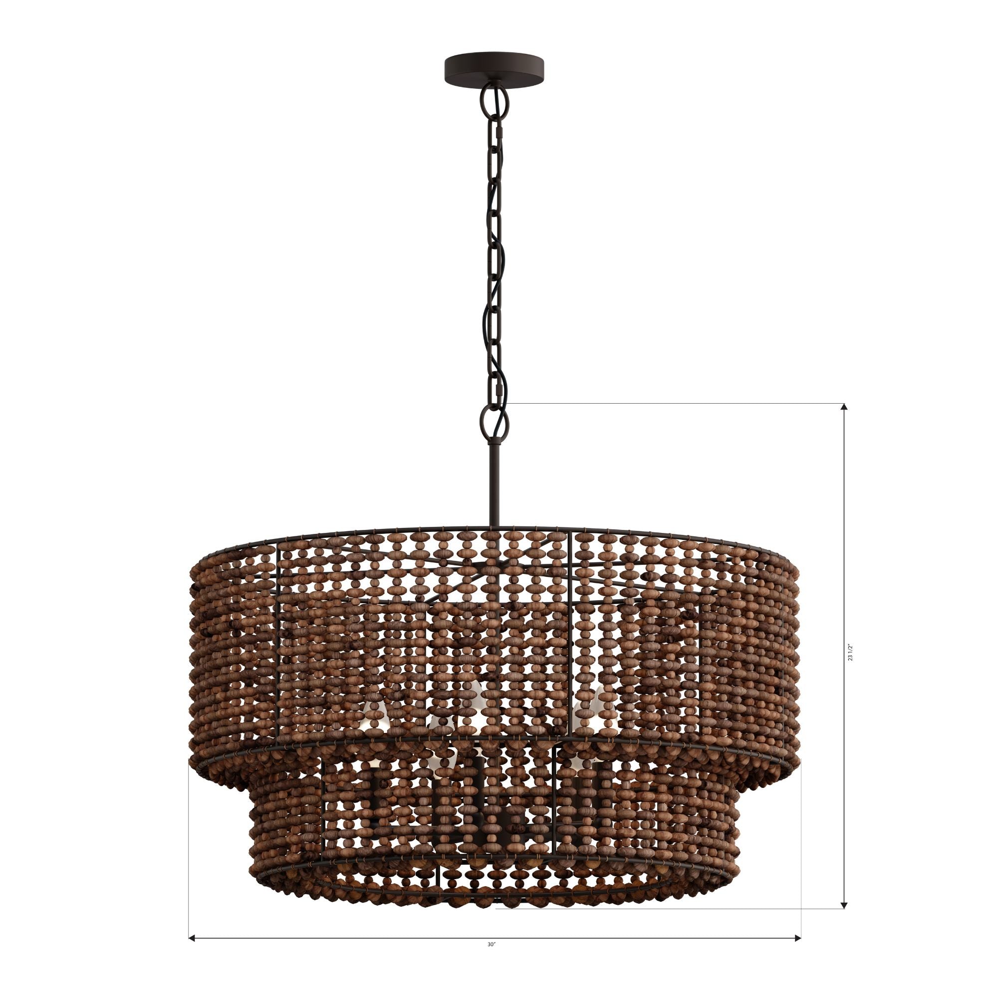 Minka-Lavery Beaudelle 30 in. 5-Light Pendant, Dark Bronze & Dark Brown, with Wooden Beads