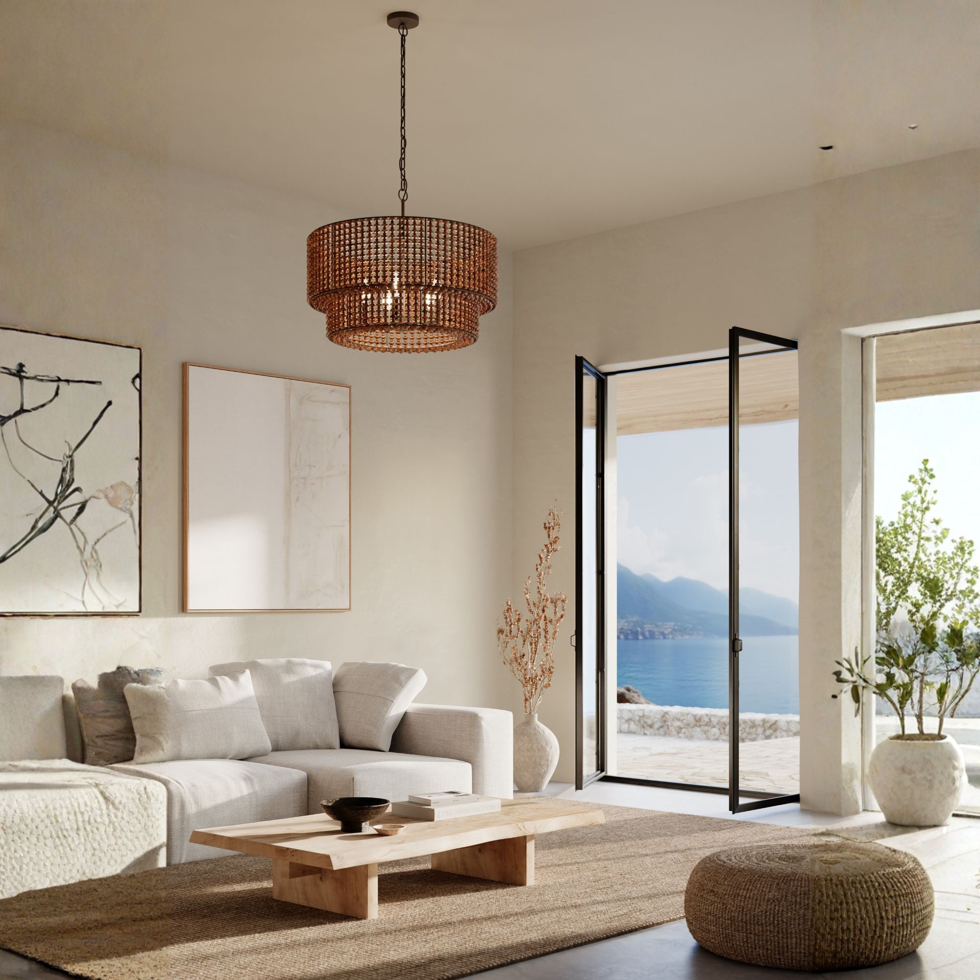 Minka-Lavery Beaudelle 30 in. 5-Light Pendant, Dark Bronze & Dark Brown, with Wooden Beads