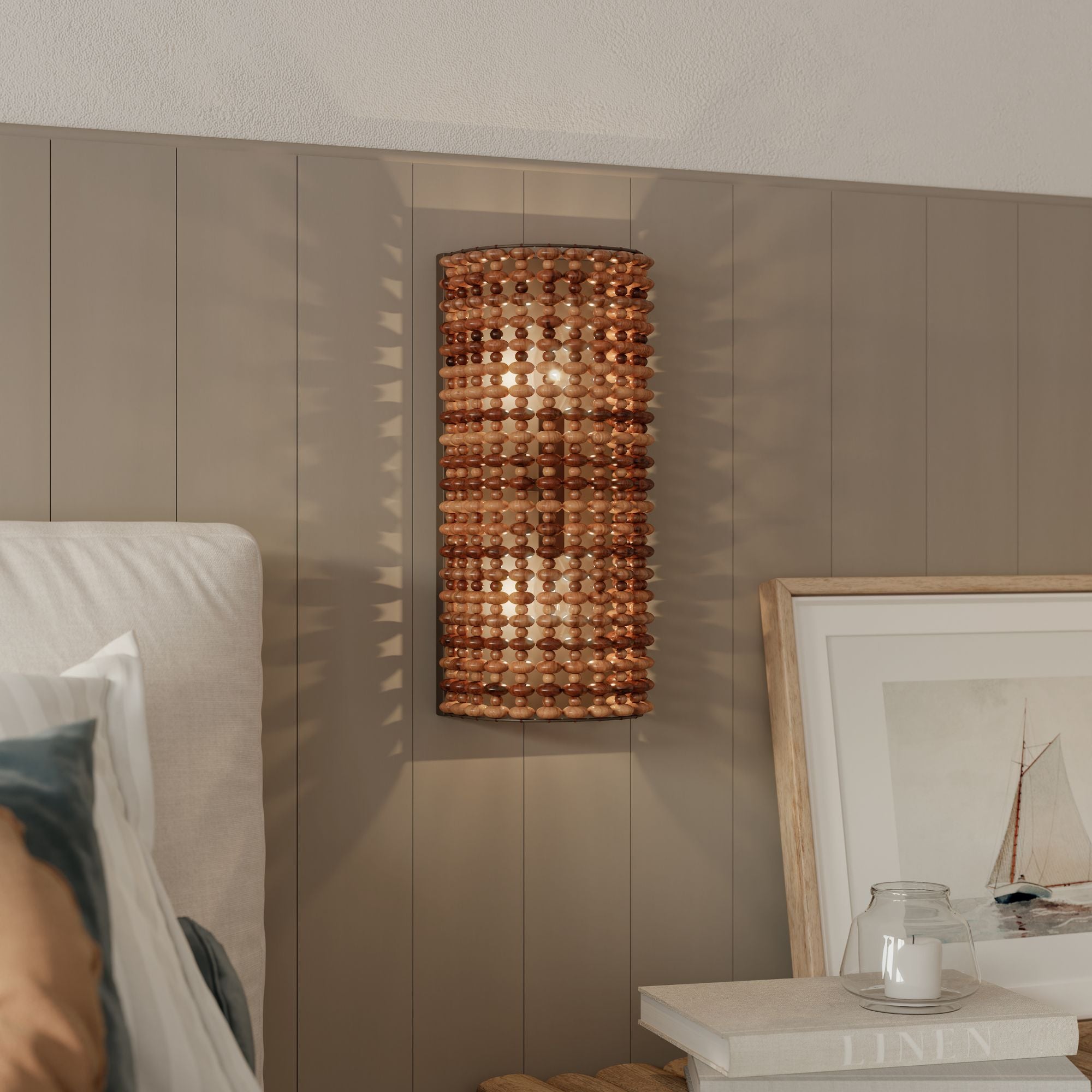 Minka-Lavery Beaudelle 18 in. 2-Light Wall Sconce, Dark Bronze with Wooden Beads
