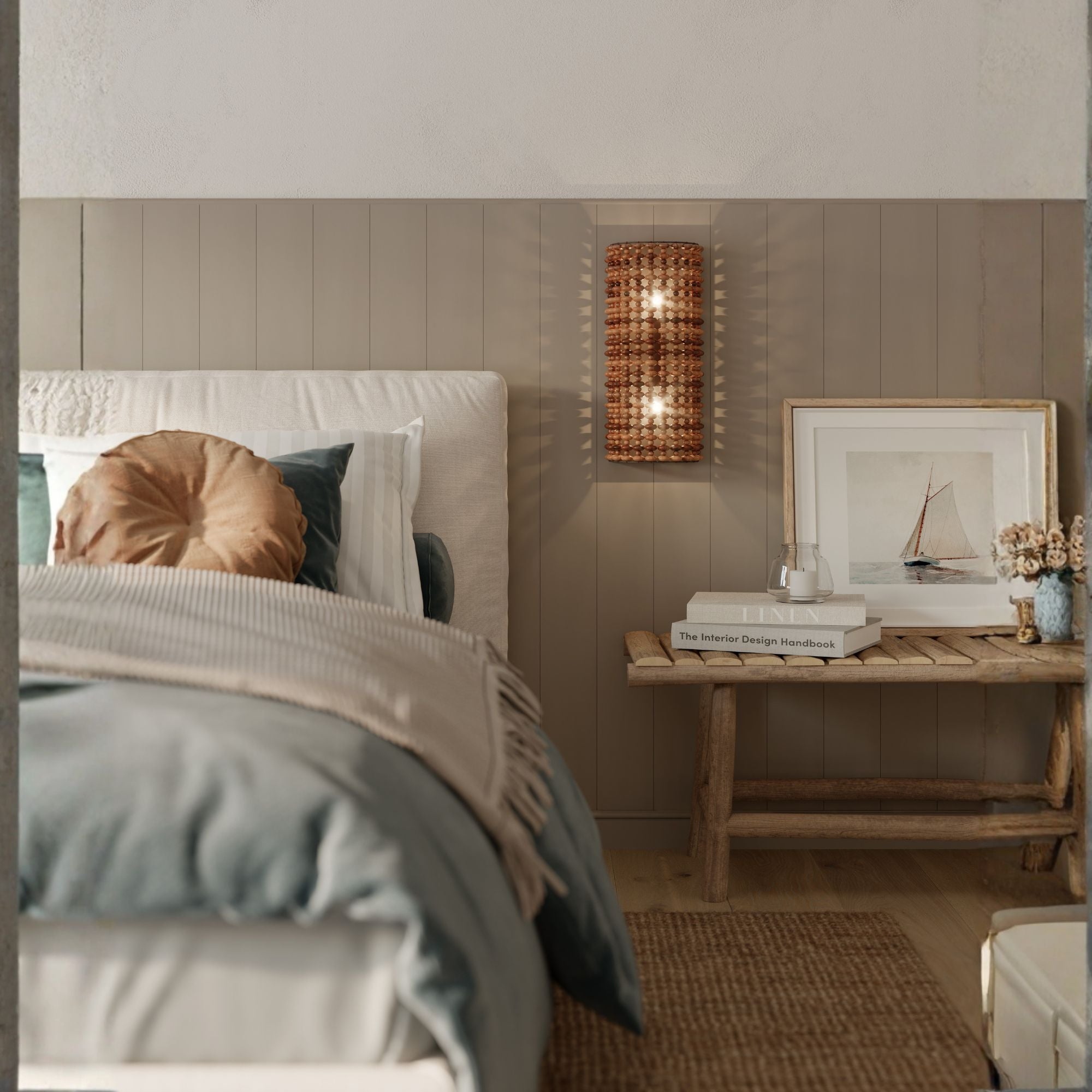 Minka-Lavery Beaudelle 18 in. 2-Light Wall Sconce, Dark Bronze with Wooden Beads