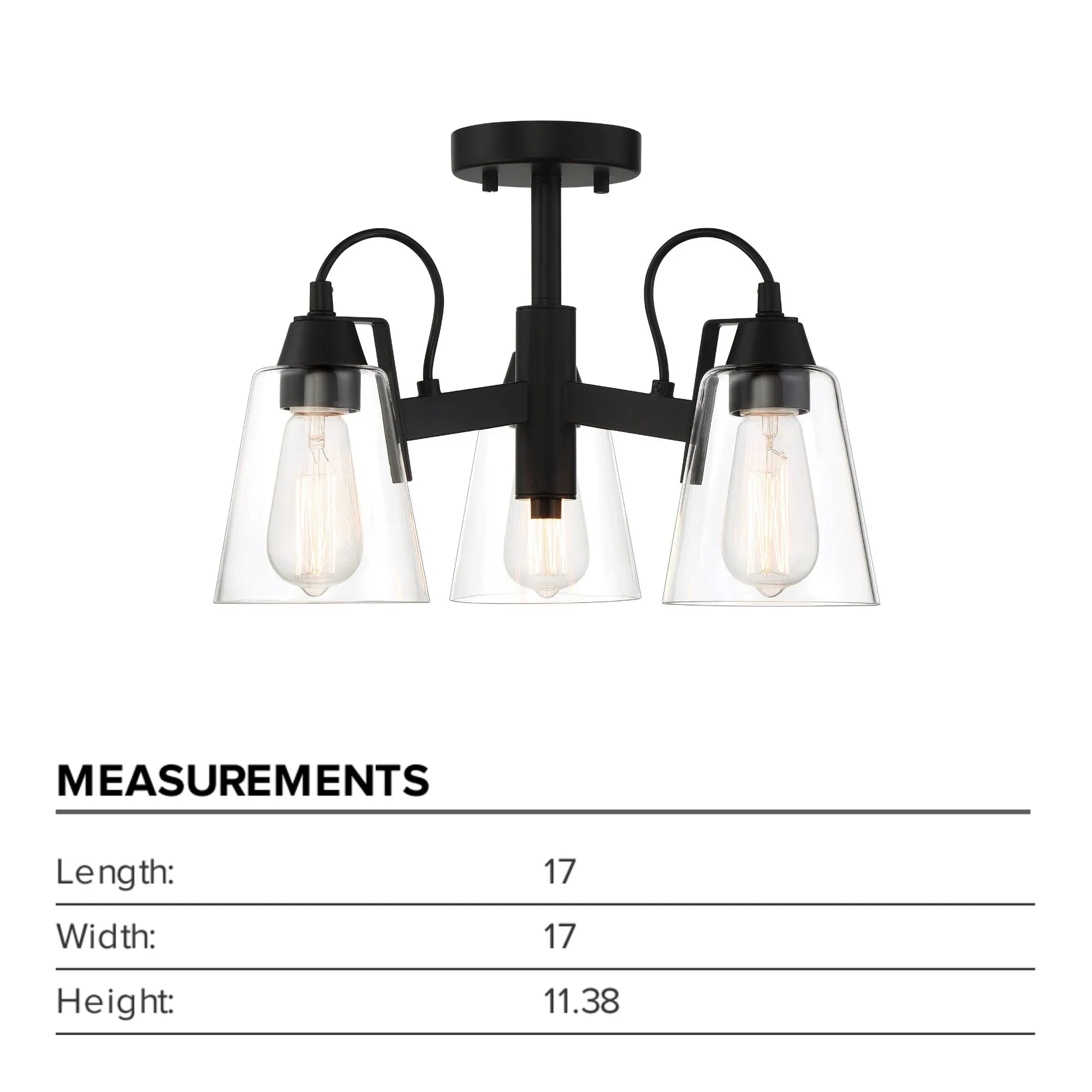 Beckonridge 17" 3-Light Semi-Flush Mount, Coal Finish