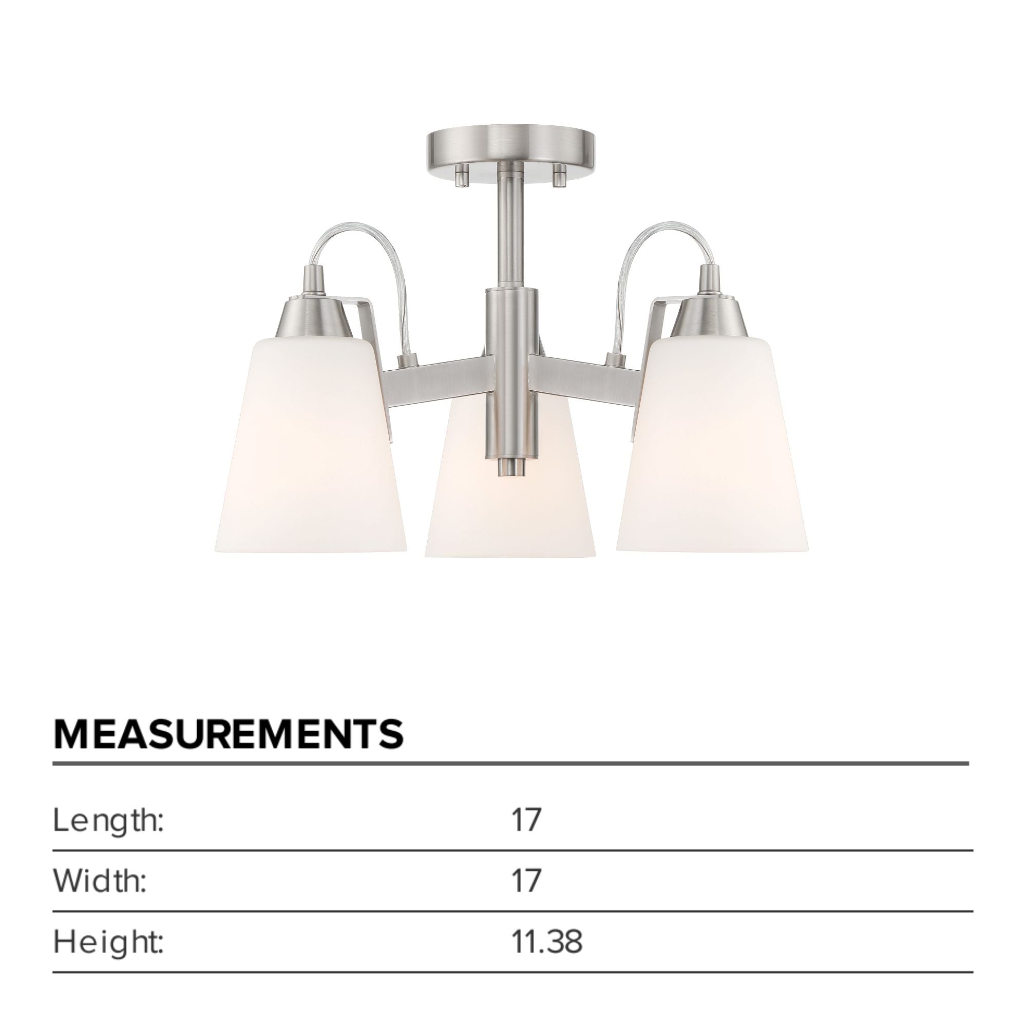 Beckonridge 17" 3-Light Semi-Flush Mount, Brushed Nickel Finish