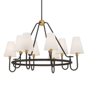 Minka-Lavery Bellforge 38 in. 8-Light Pendant, Legacy Brass & Dark Bronze with White Linen Shades