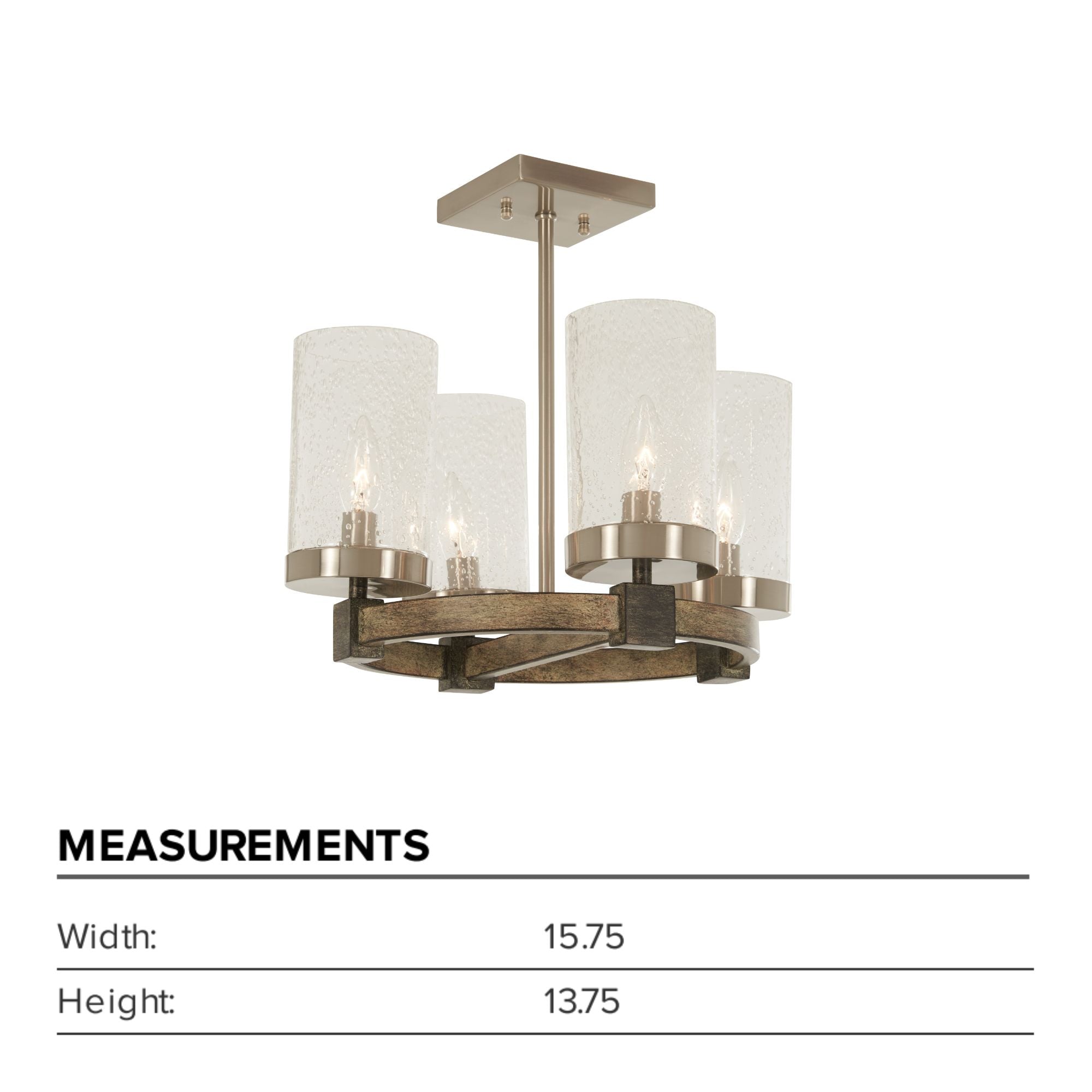 Bridlewood 16" 4-Light Semi-Flush Mount, Stone Grey & Brushed Nickel Finish