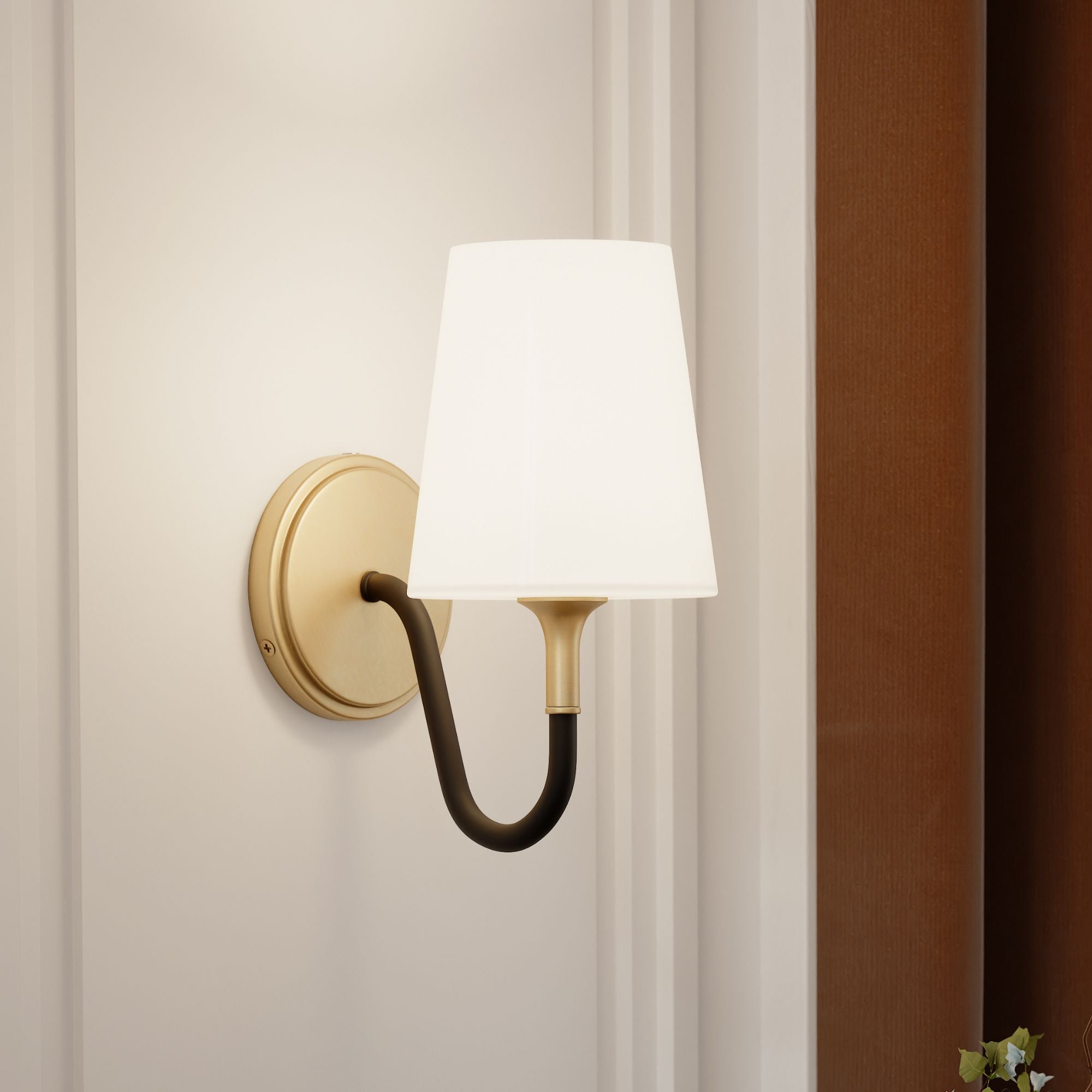 Minka-Lavery Brienne 10.75 in. Bathroom Vanity Light, Legacy Brass & Dark Matte Black with Etched White Tapered Glass