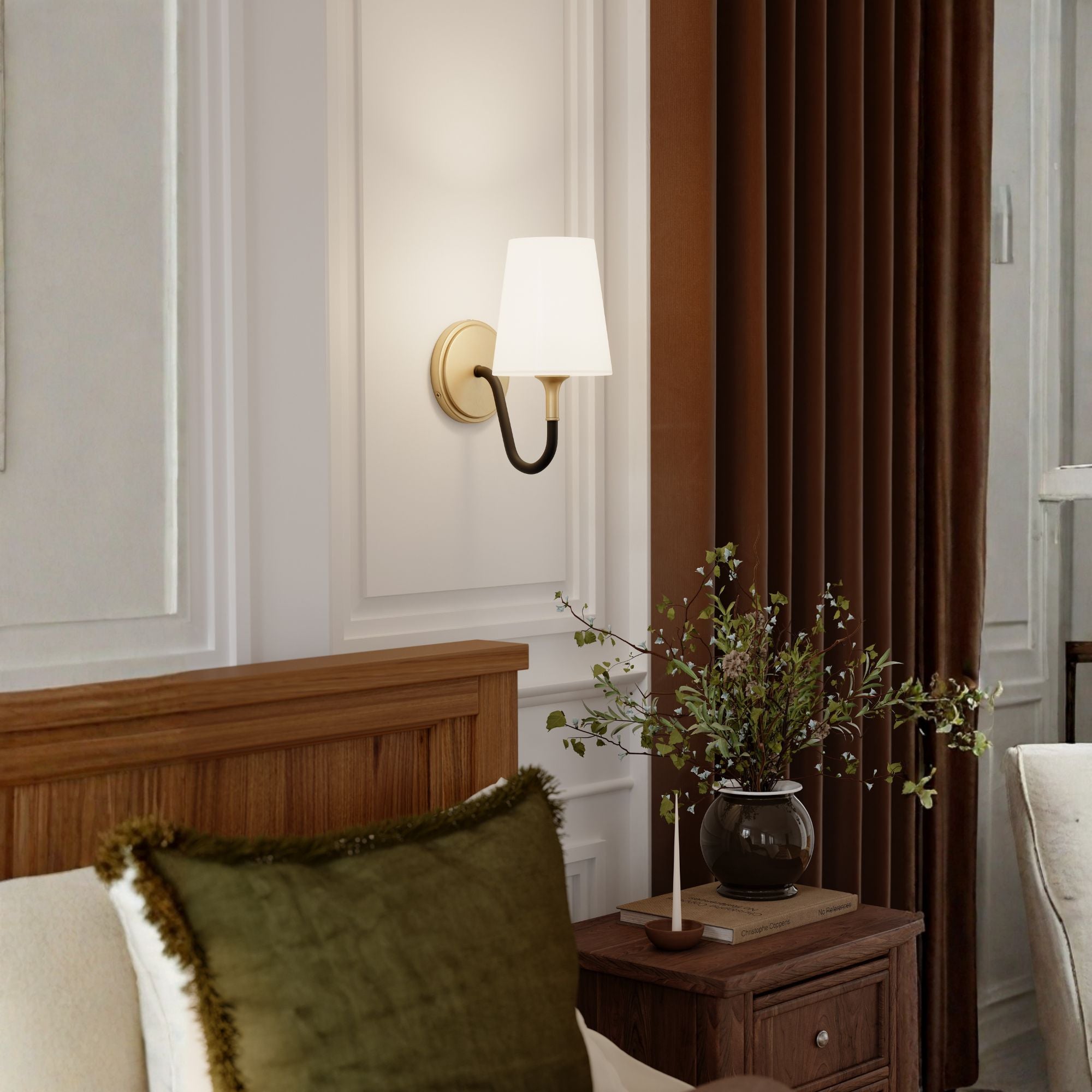 Minka-Lavery Brienne 10.75 in. Bathroom Vanity Light, Legacy Brass & Dark Matte Black with Etched White Tapered Glass
