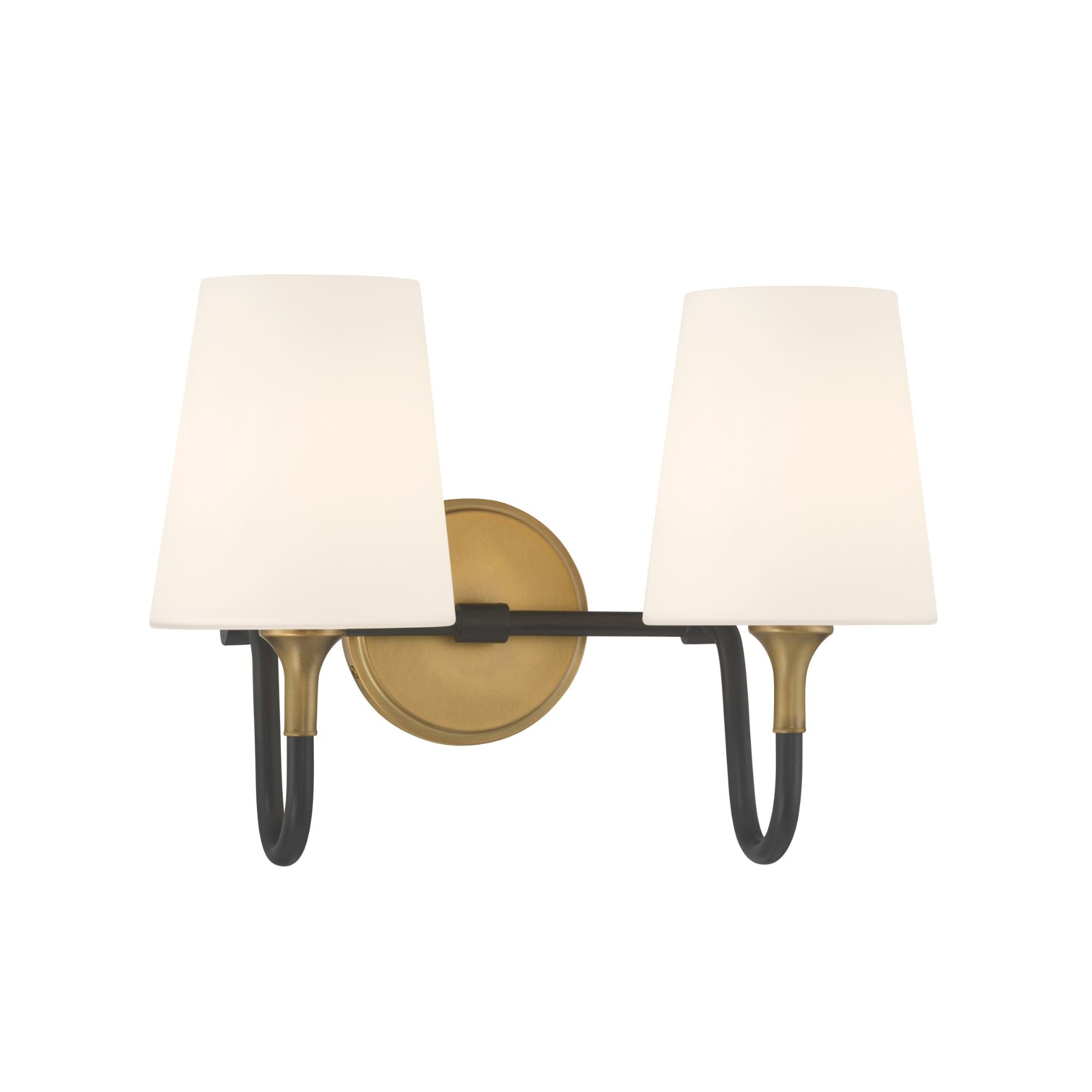 Minka-Lavery Brienne 15 in. 2-Light Vanity, Legacy Brass & Dark Matte Black with Etched White Tapered Glass