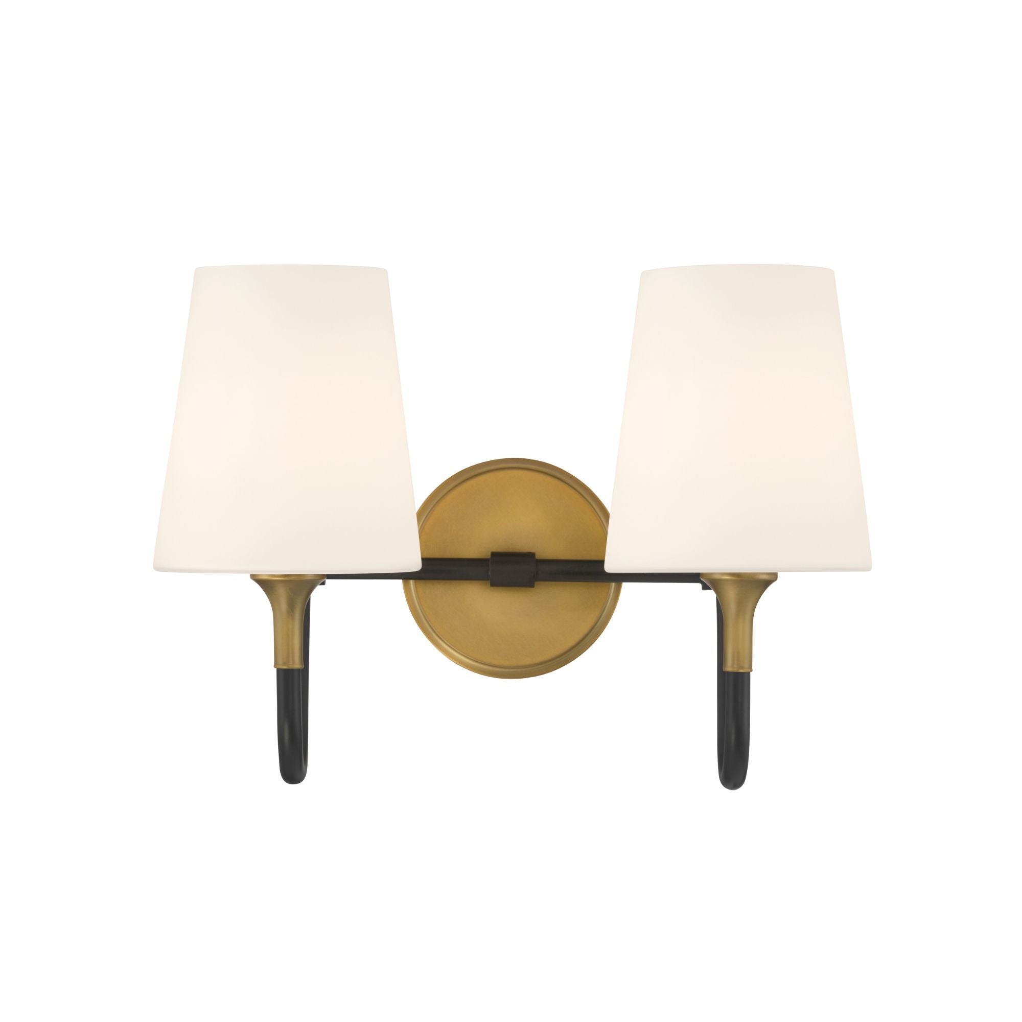 Minka-Lavery Brienne 15 in. 2-Light Vanity, Legacy Brass & Dark Matte Black with Etched White Tapered Glass