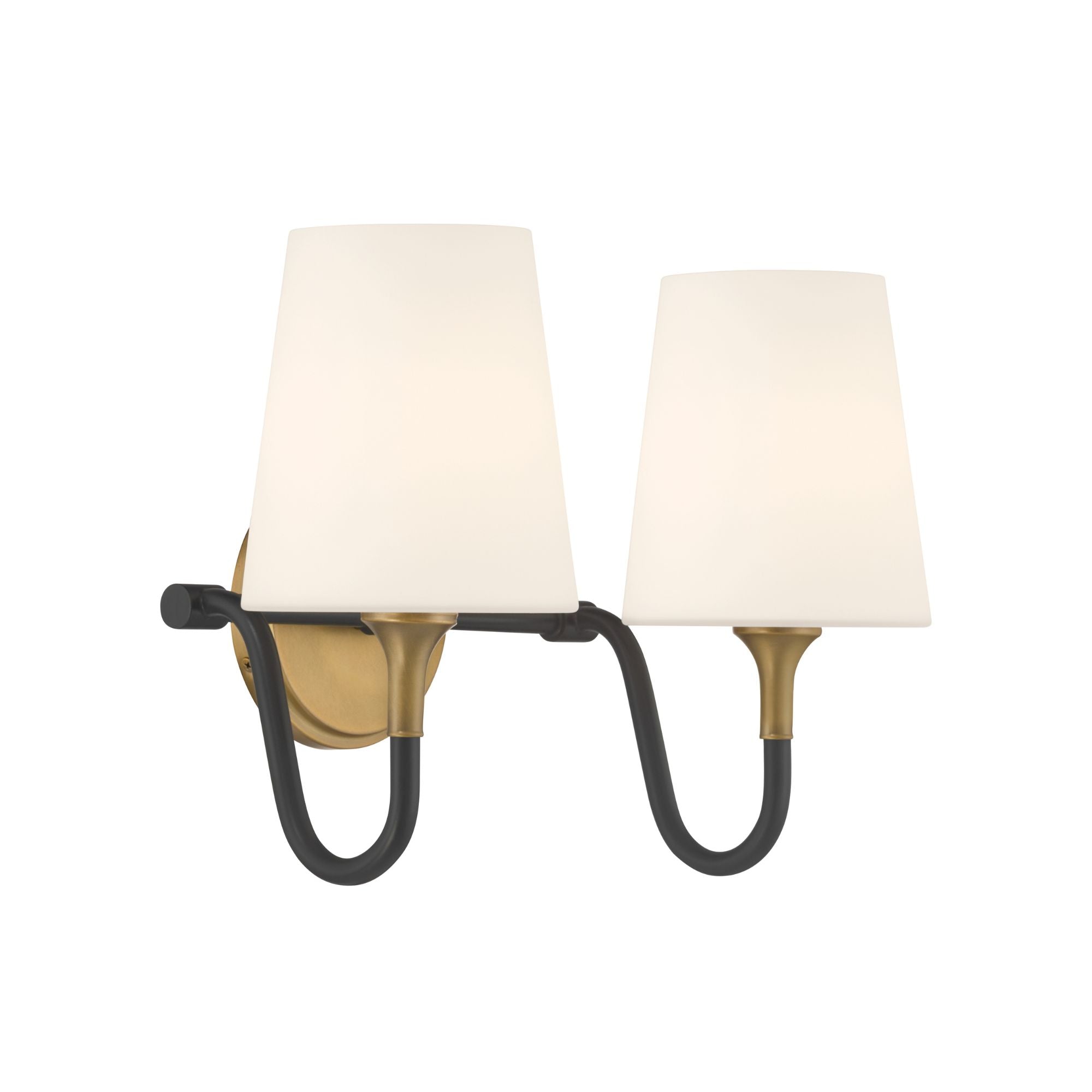 Minka-Lavery Brienne 15 in. 2-Light Vanity, Legacy Brass & Dark Matte Black with Etched White Tapered Glass