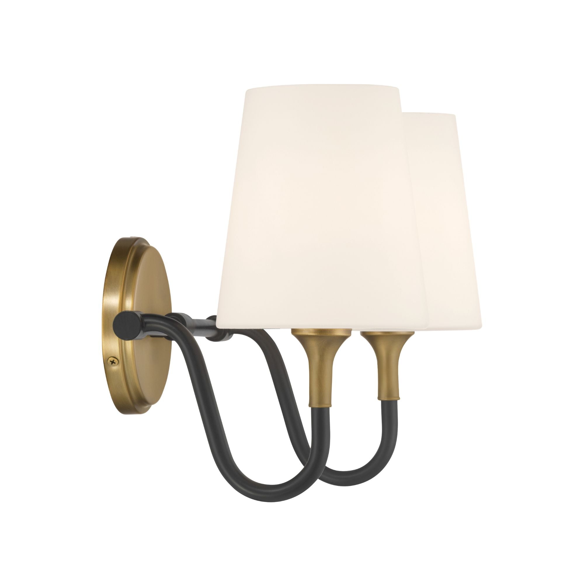 Minka-Lavery Brienne 15 in. 2-Light Vanity, Legacy Brass & Dark Matte Black with Etched White Tapered Glass
