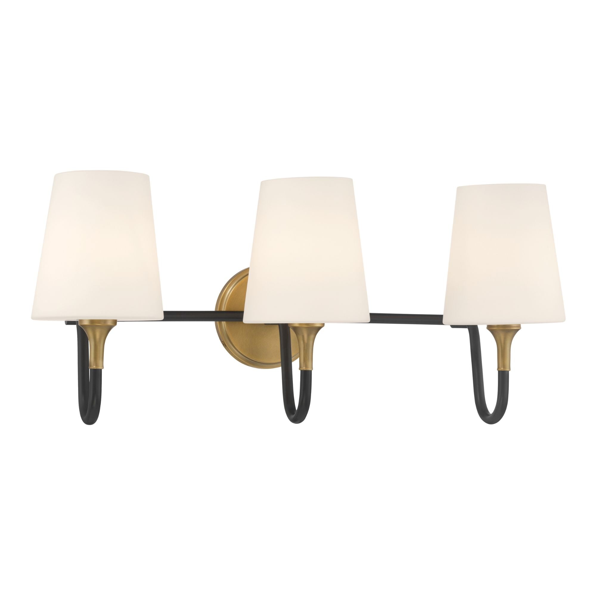 Minka-Lavery Brienne 24.5 in. 3-Light Vanity, Legacy Brass & Dark Matte Black with Etched White Tapered Glass