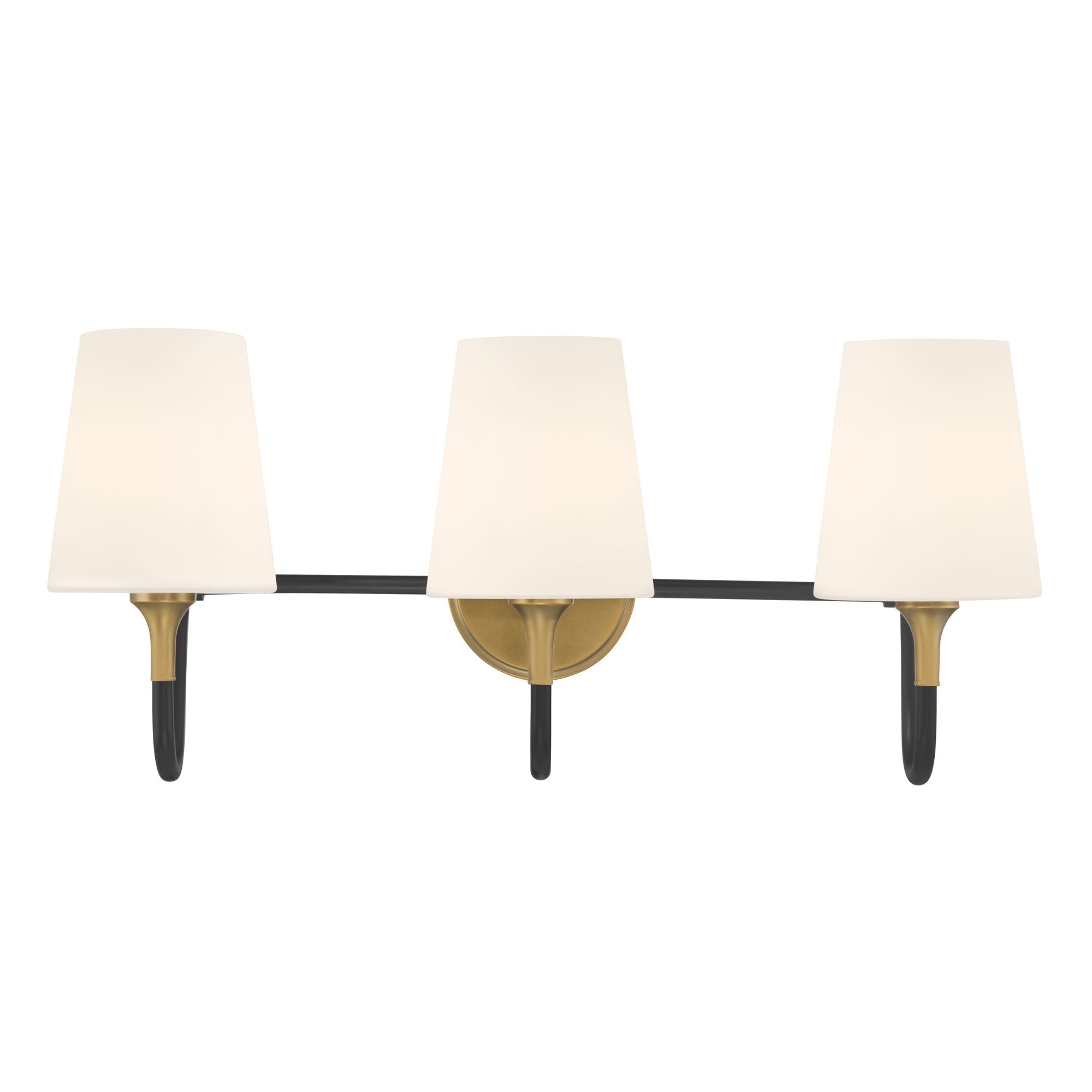 Minka-Lavery Brienne 24.5 in. 3-Light Vanity, Legacy Brass & Dark Matte Black with Etched White Tapered Glass