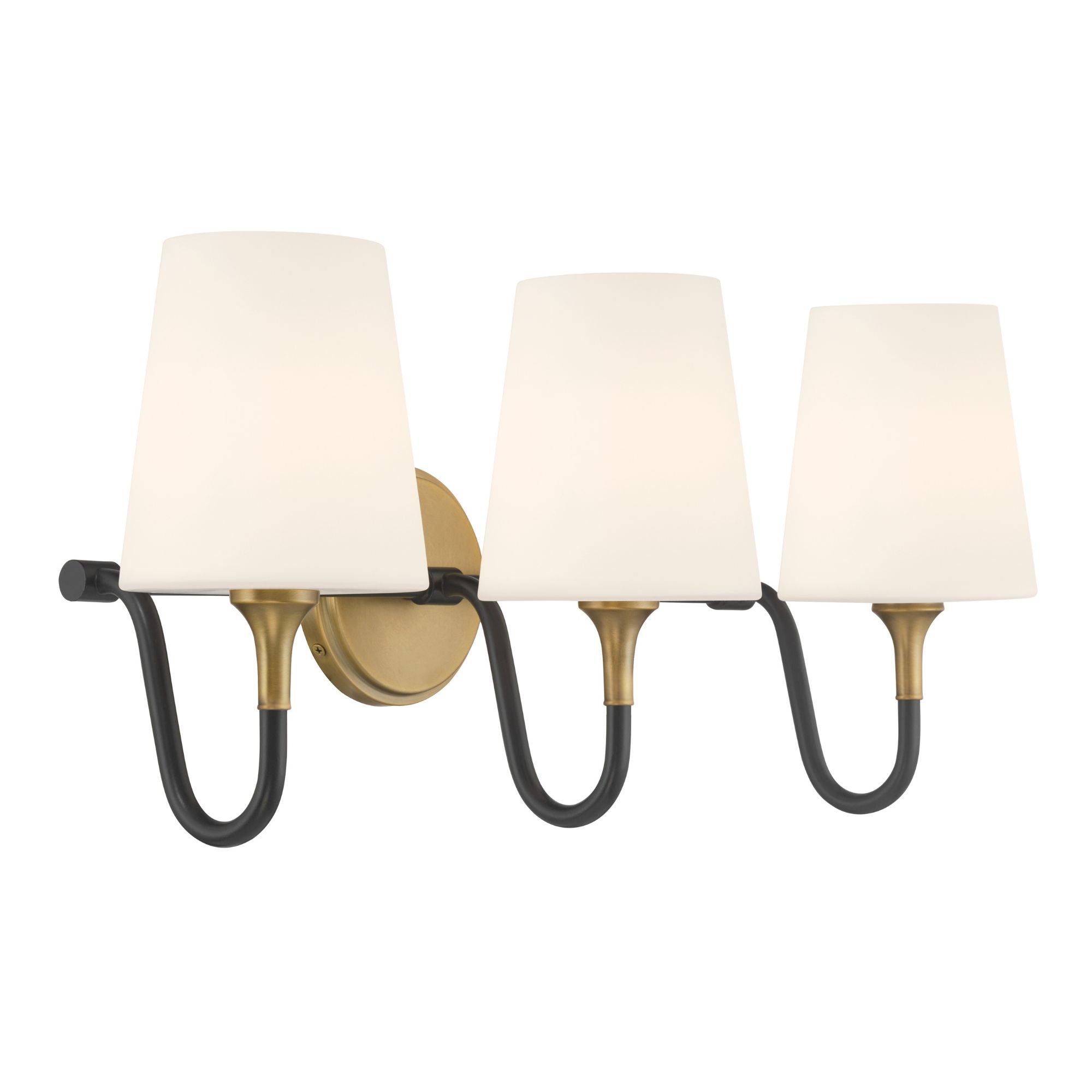 Minka-Lavery Brienne 24.5 in. 3-Light Vanity, Legacy Brass & Dark Matte Black with Etched White Tapered Glass