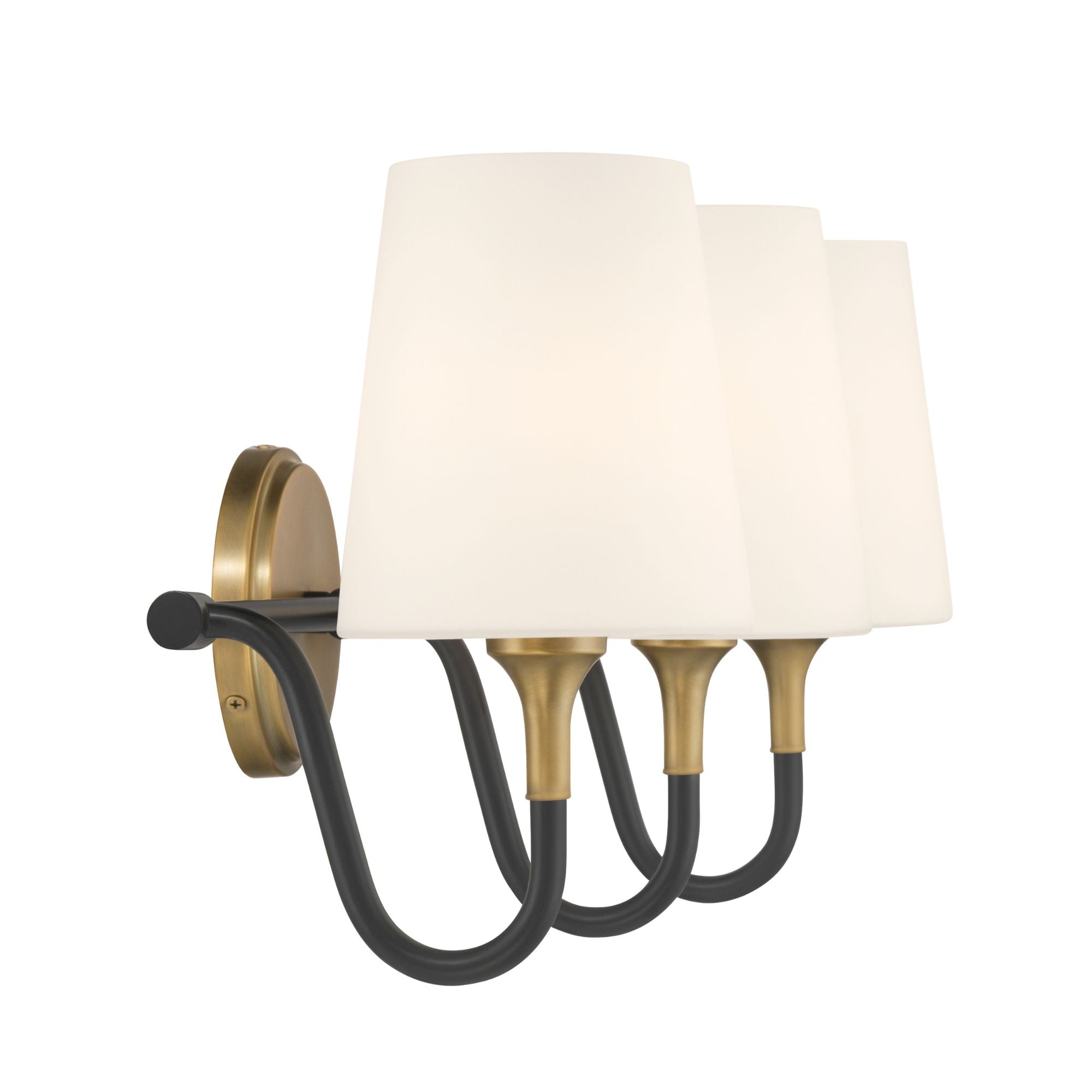 Minka-Lavery Brienne 24.5 in. 3-Light Vanity, Legacy Brass & Dark Matte Black with Etched White Tapered Glass