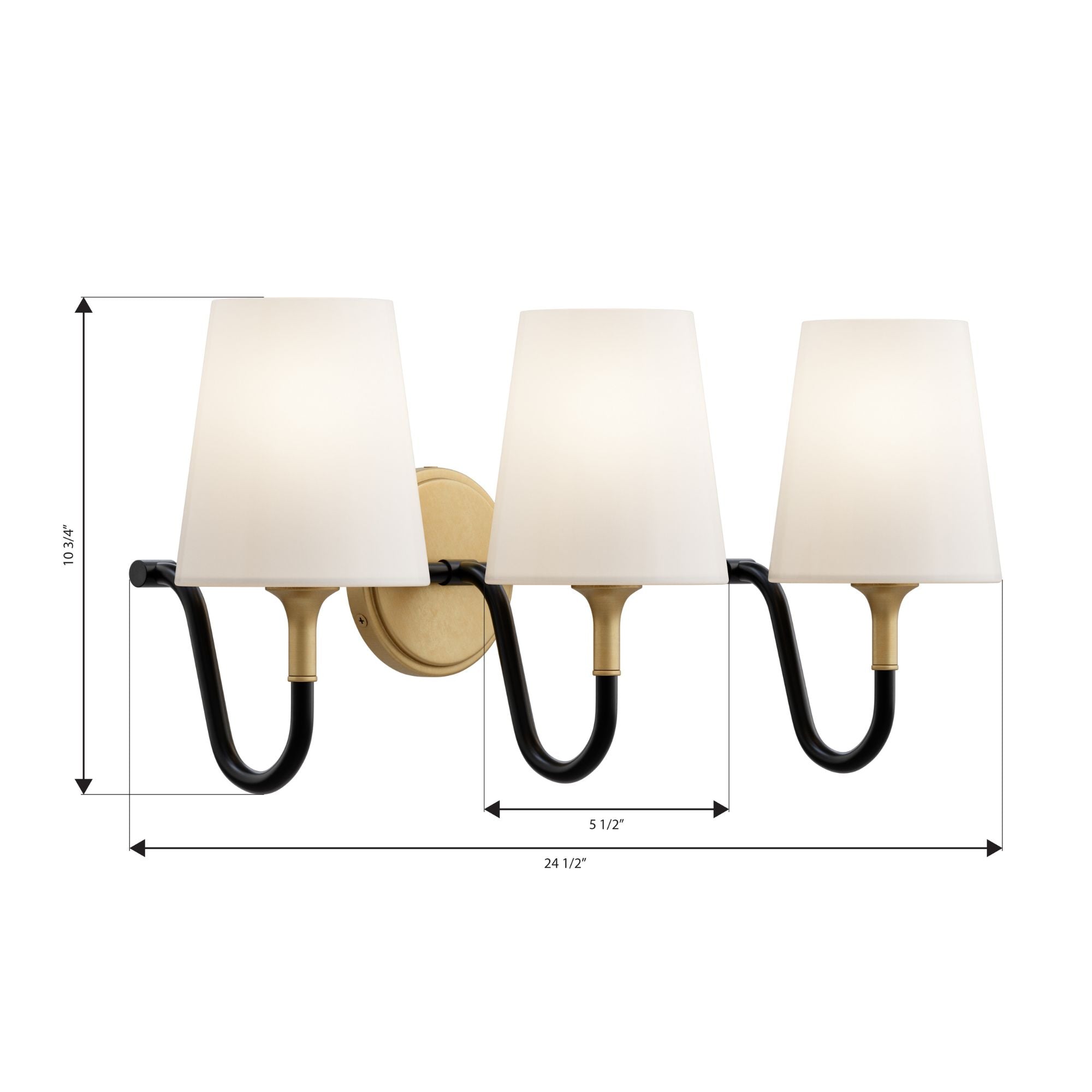 Minka-Lavery Brienne 24.5 in. 3-Light Vanity, Legacy Brass & Dark Matte Black with Etched White Tapered Glass