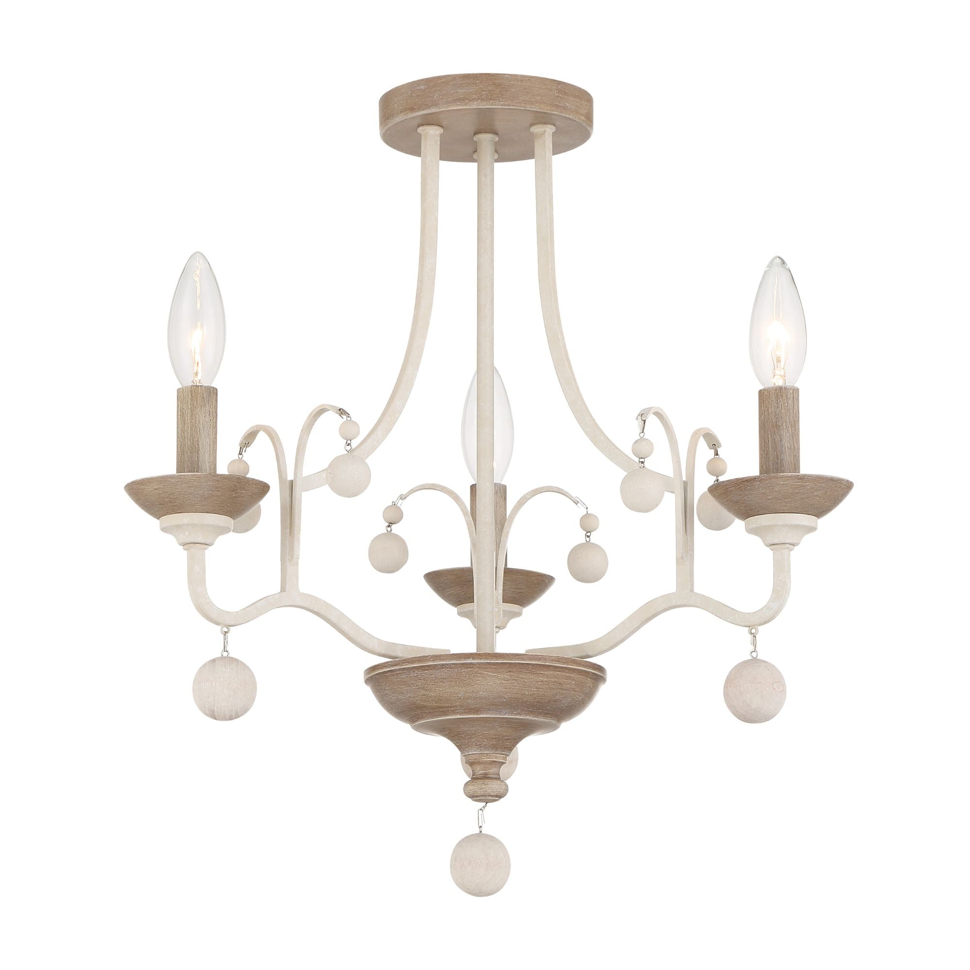 Colonial Charm 18" 3-Light Semi-Flush Mount, White Wash & Sun Dried Clay Finish