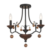 Colonial Charm 18" Semi-Flush Mount, Old World Bronze & Walnut Accents