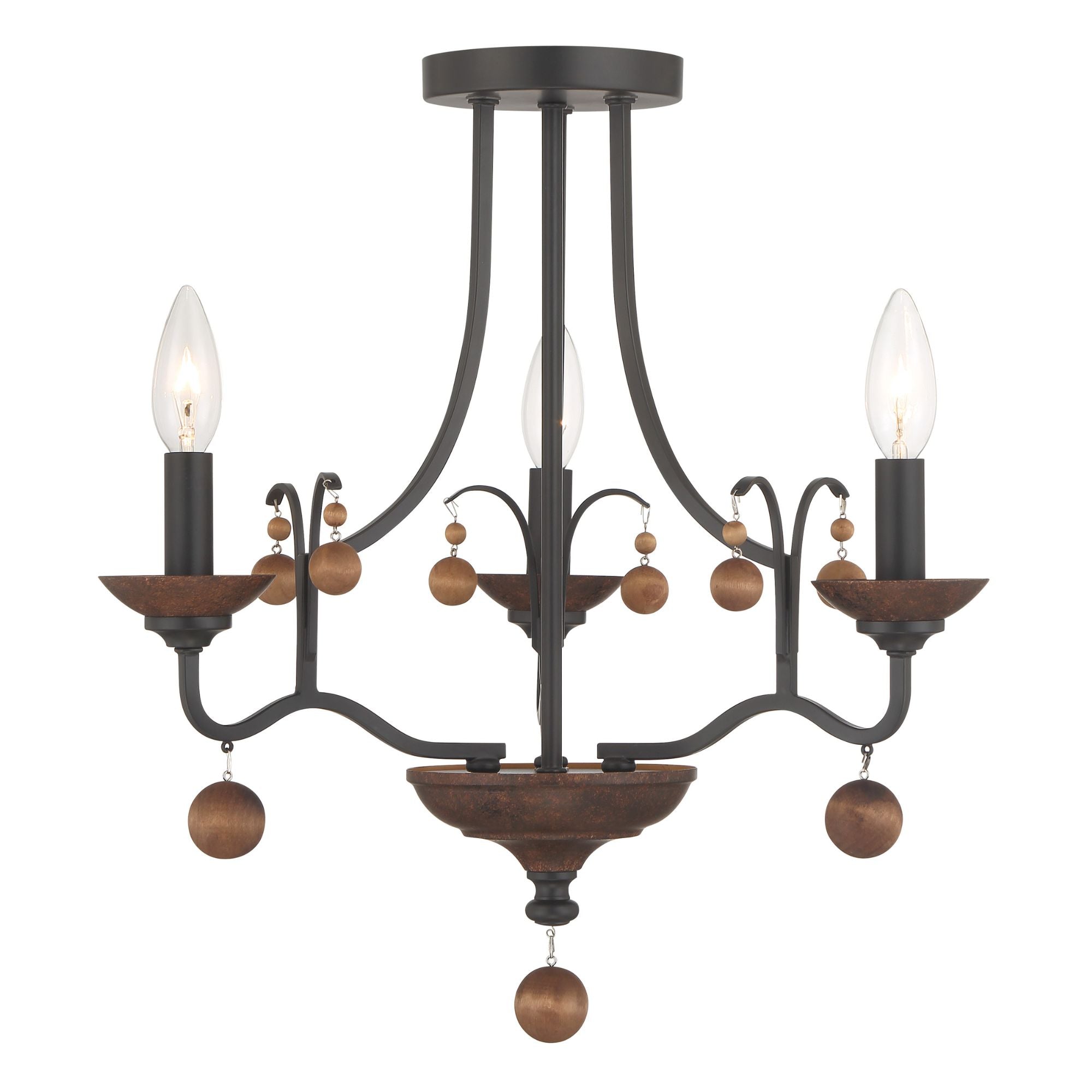 Colonial Charm 18" Semi-Flush Mount, Old World Bronze & Walnut Accents