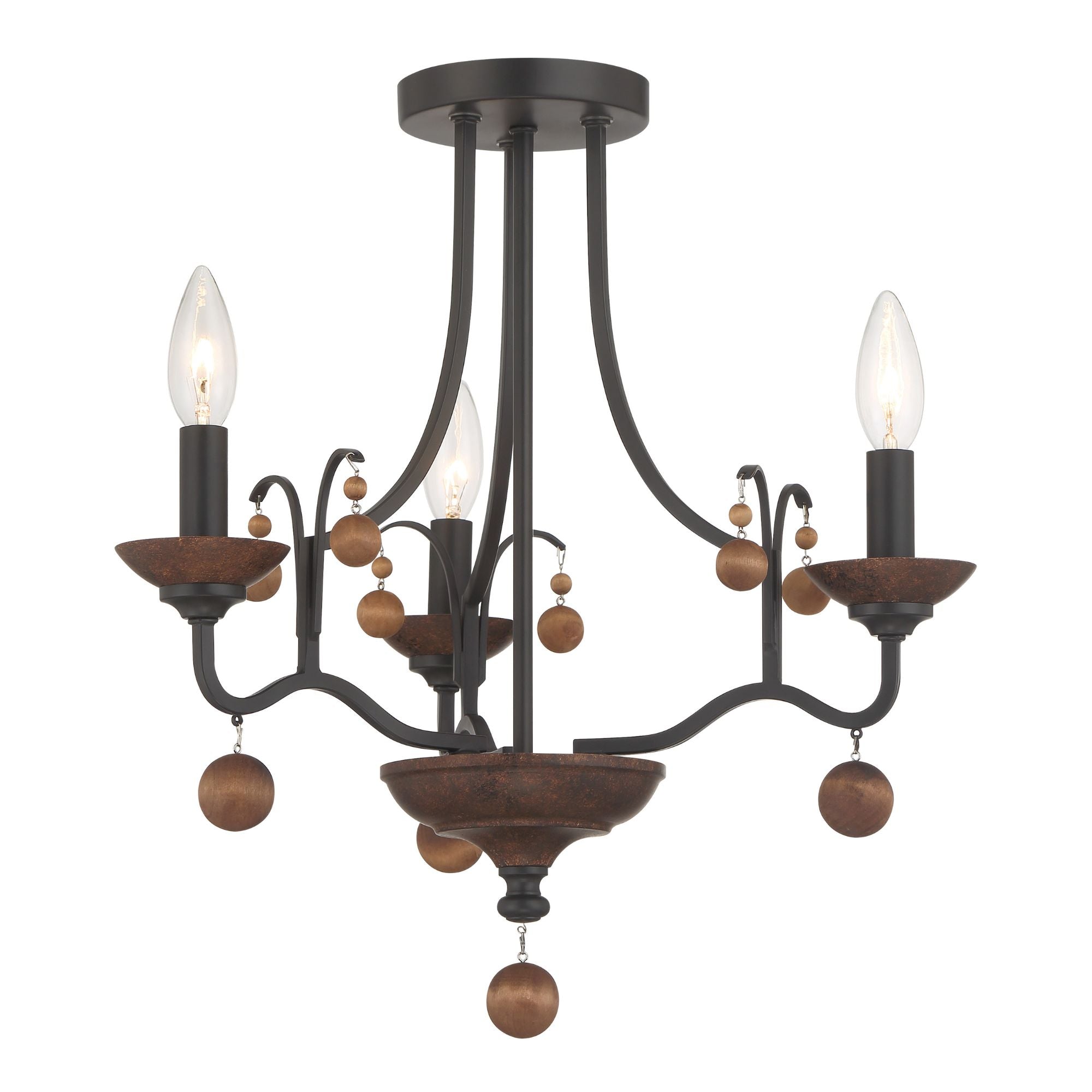 Colonial Charm 18" Semi-Flush Mount, Old World Bronze & Walnut Accents