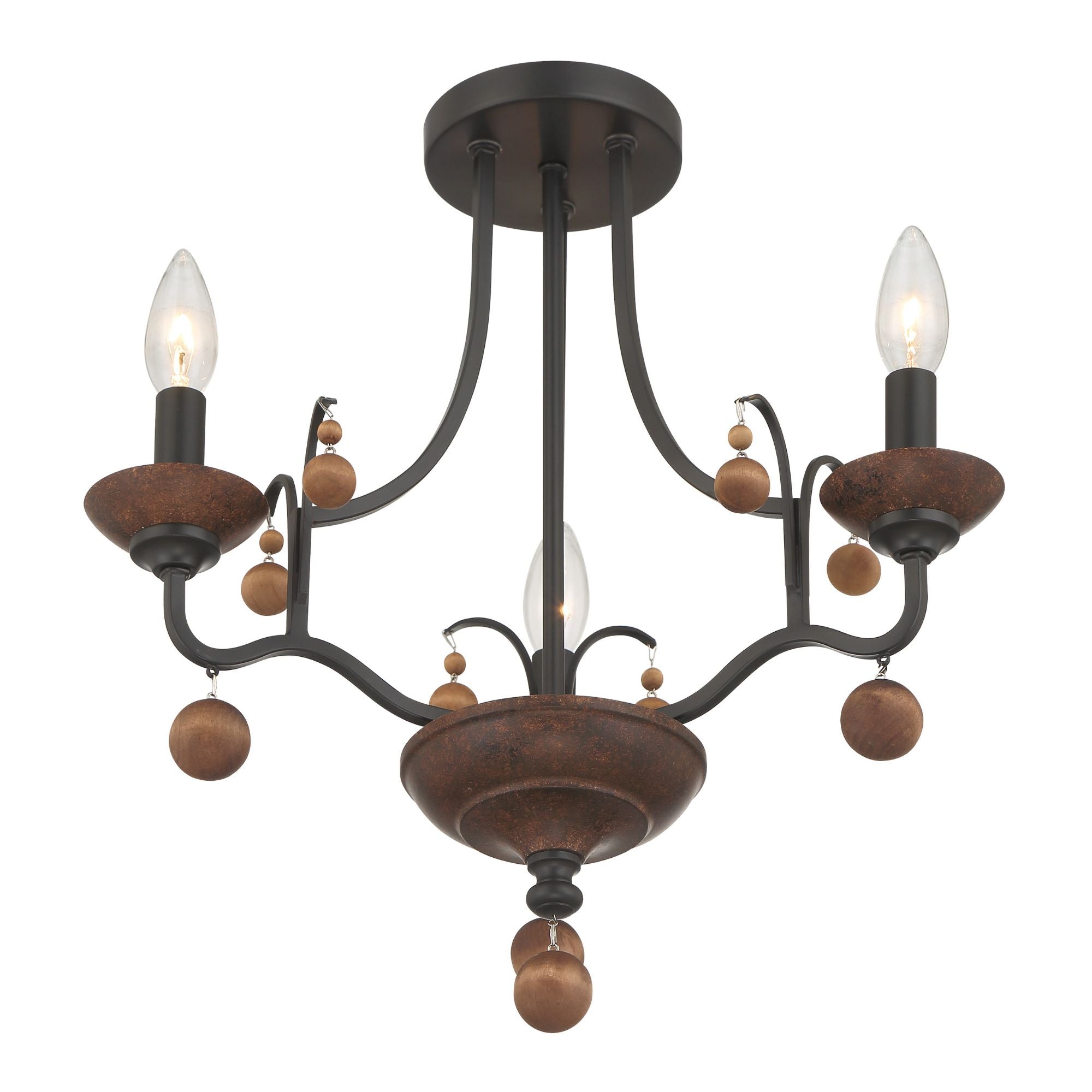 Colonial Charm 18" Semi-Flush Mount, Old World Bronze & Walnut Accents