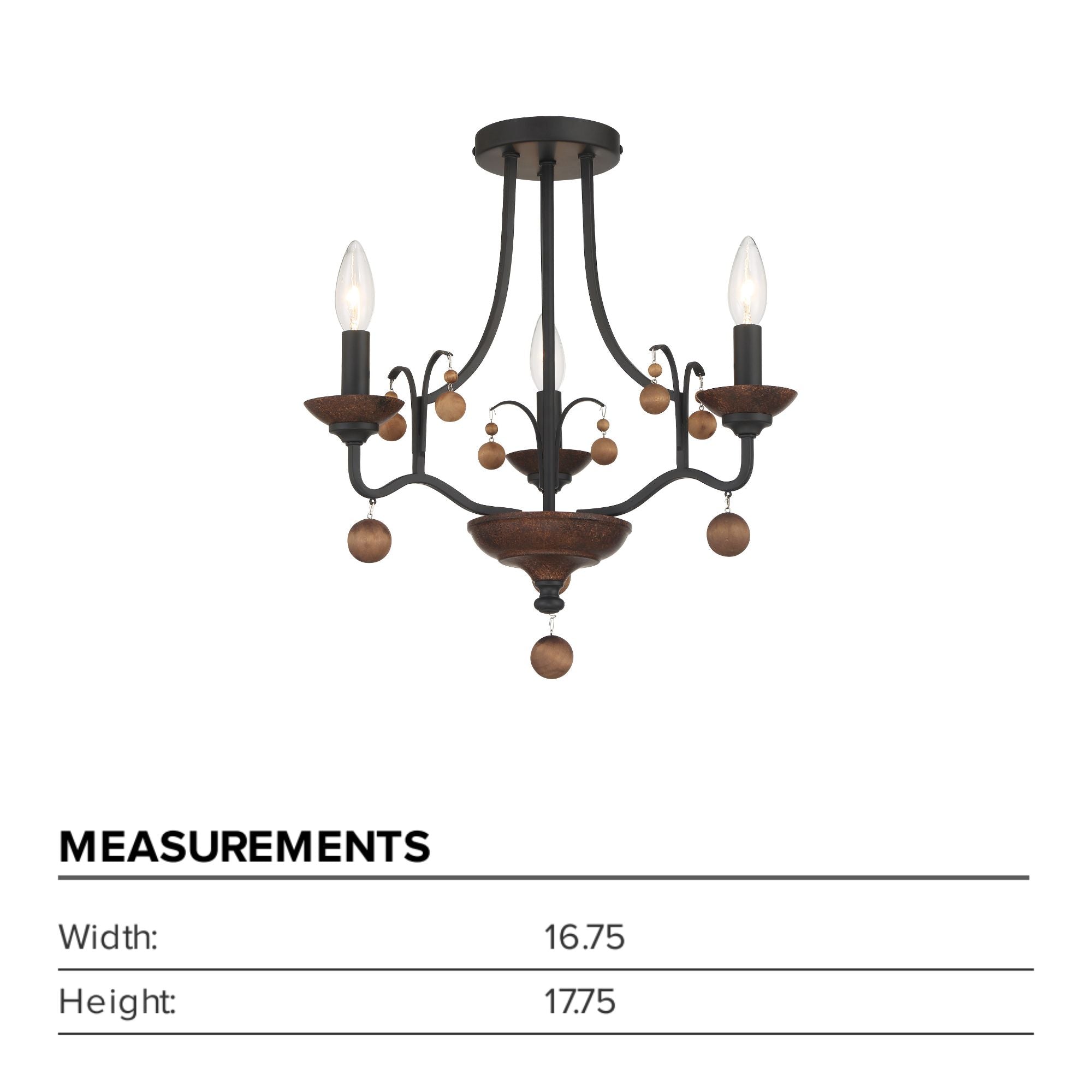Colonial Charm 18" Semi-Flush Mount, Old World Bronze & Walnut Accents