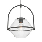 Minka-Lavery Coralyn 13.25 in. Pendant Light, Dark Matte Black with Clear Geometric Glass