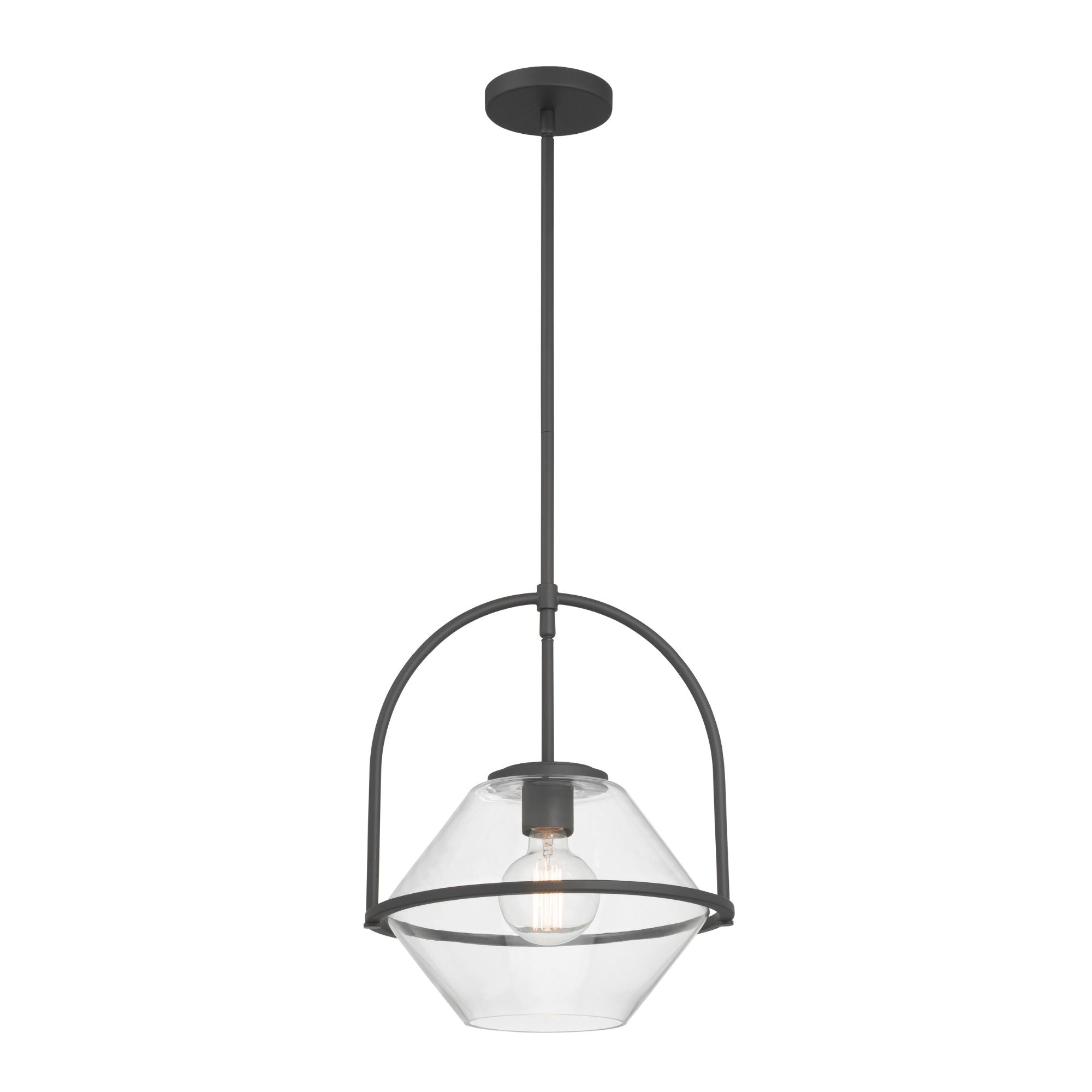 Minka-Lavery Coralyn 13.25 in. Pendant Light, Dark Matte Black with Clear Geometric Glass