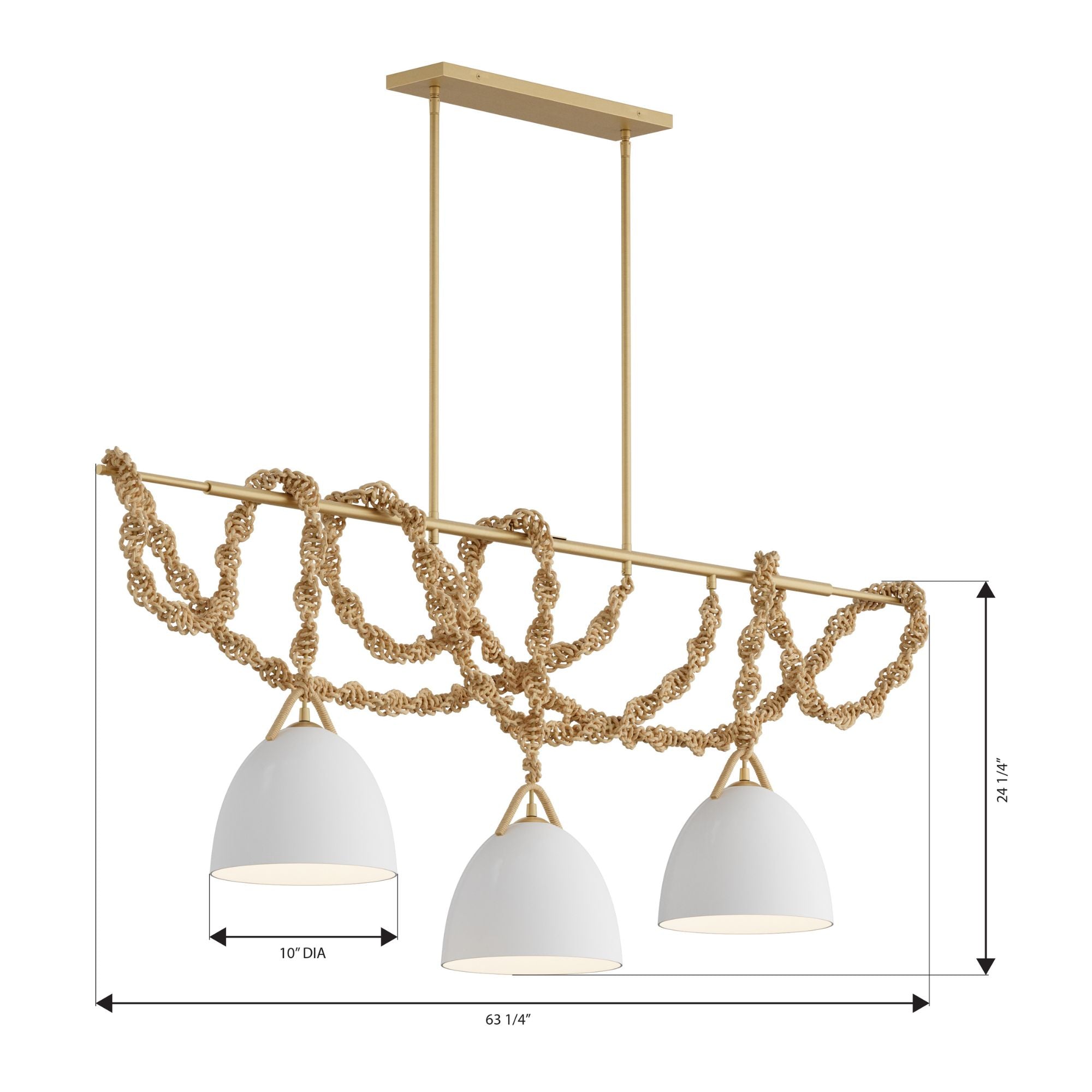 Minka-Lavery Cordón 63.25 in. 3-Light Linear Chandelier, Legacy Brass & Natural with White Ceramic Shades