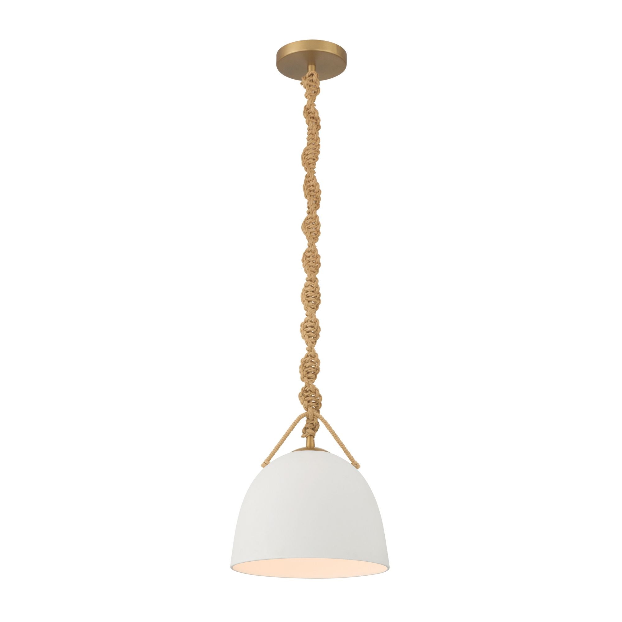 Minka-Lavery Cordón 10 in. Mini Pendant, Legacy Brass & Natural with White Ceramic Dome Shade