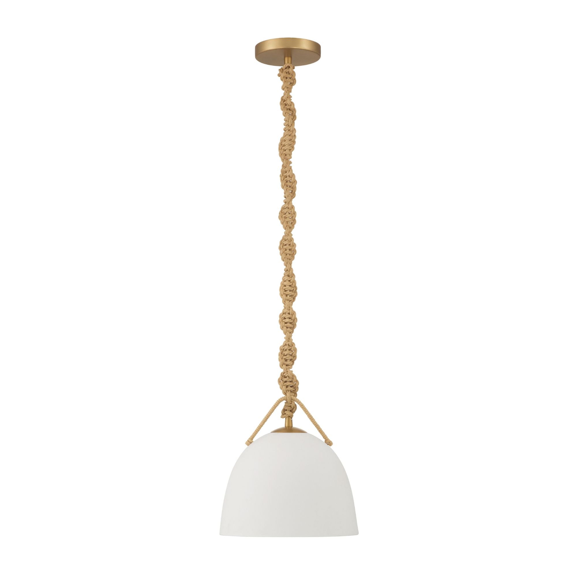 Minka-Lavery Cordón 10 in. Mini Pendant, Legacy Brass & Natural with White Ceramic Dome Shade
