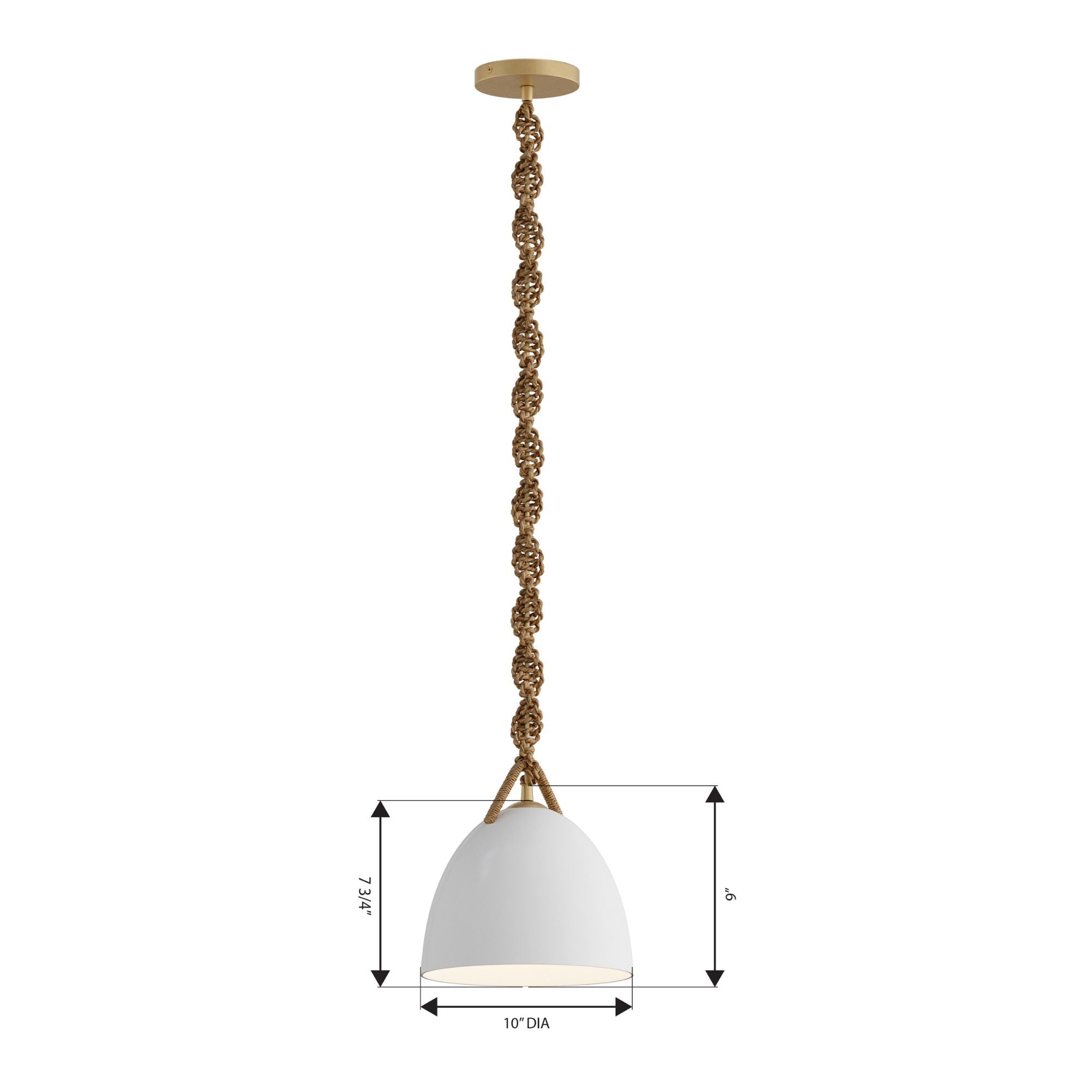 Minka-Lavery Cordón 10 in. Mini Pendant, Legacy Brass & Natural with White Ceramic Dome Shade