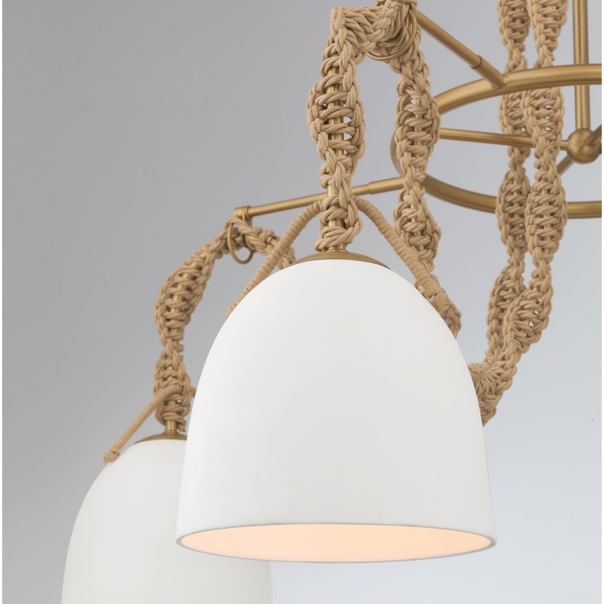 Minka-Lavery Cordón 40 in. 4-Light Pendant, Legacy Brass & Natural with White Ceramic Dome Shades