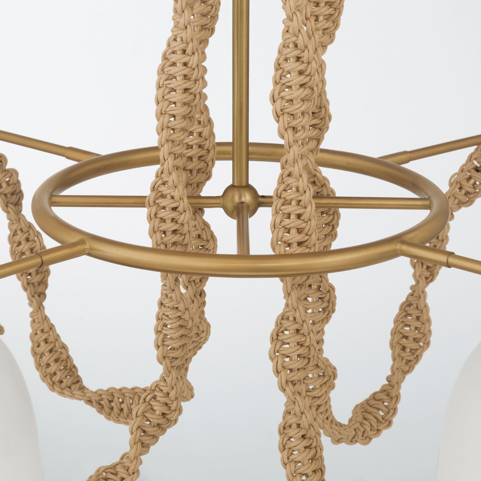Minka-Lavery Cordón 40 in. 4-Light Pendant, Legacy Brass & Natural with White Ceramic Dome Shades