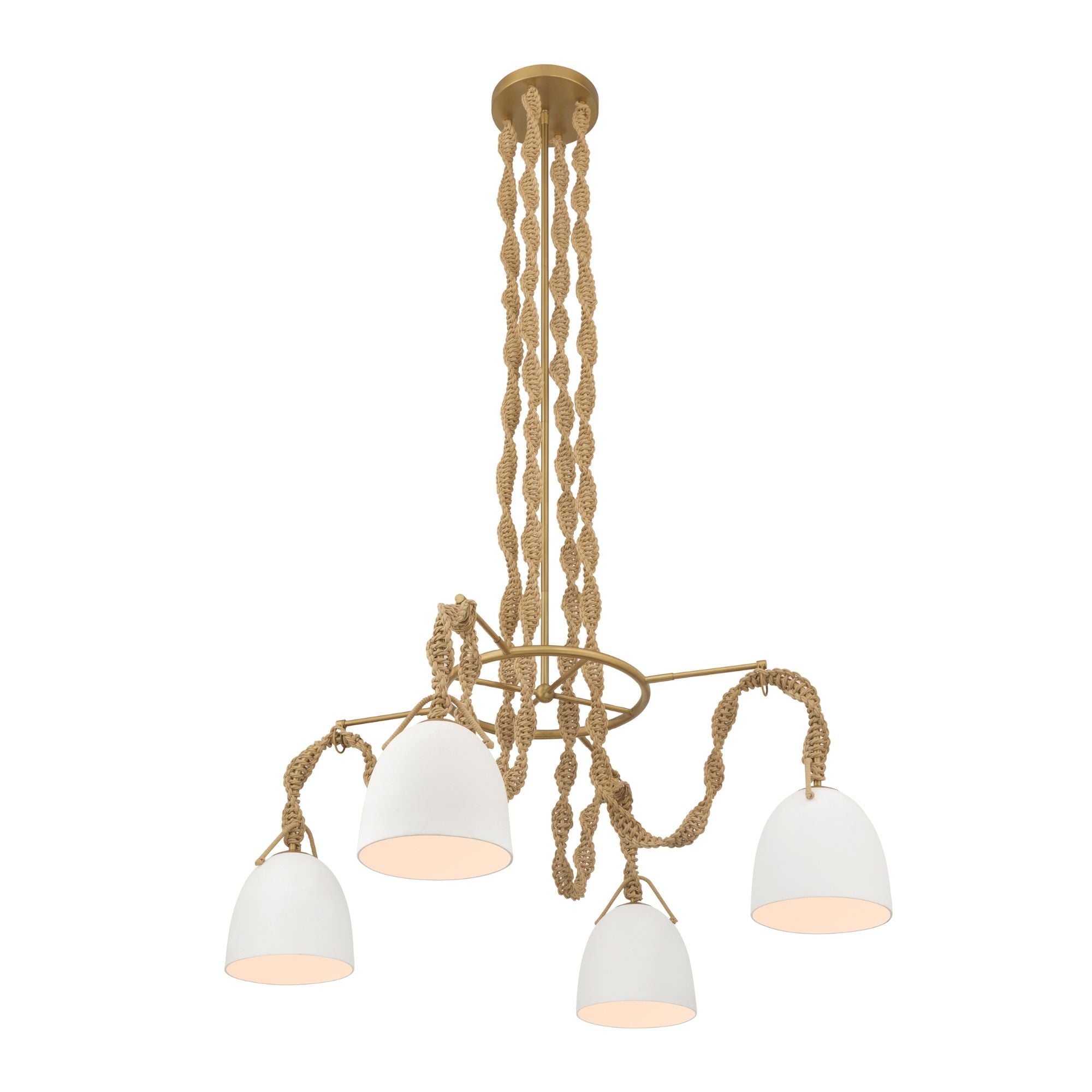 Minka-Lavery Cordón 40 in. 4-Light Pendant, Legacy Brass & Natural with White Ceramic Dome Shades