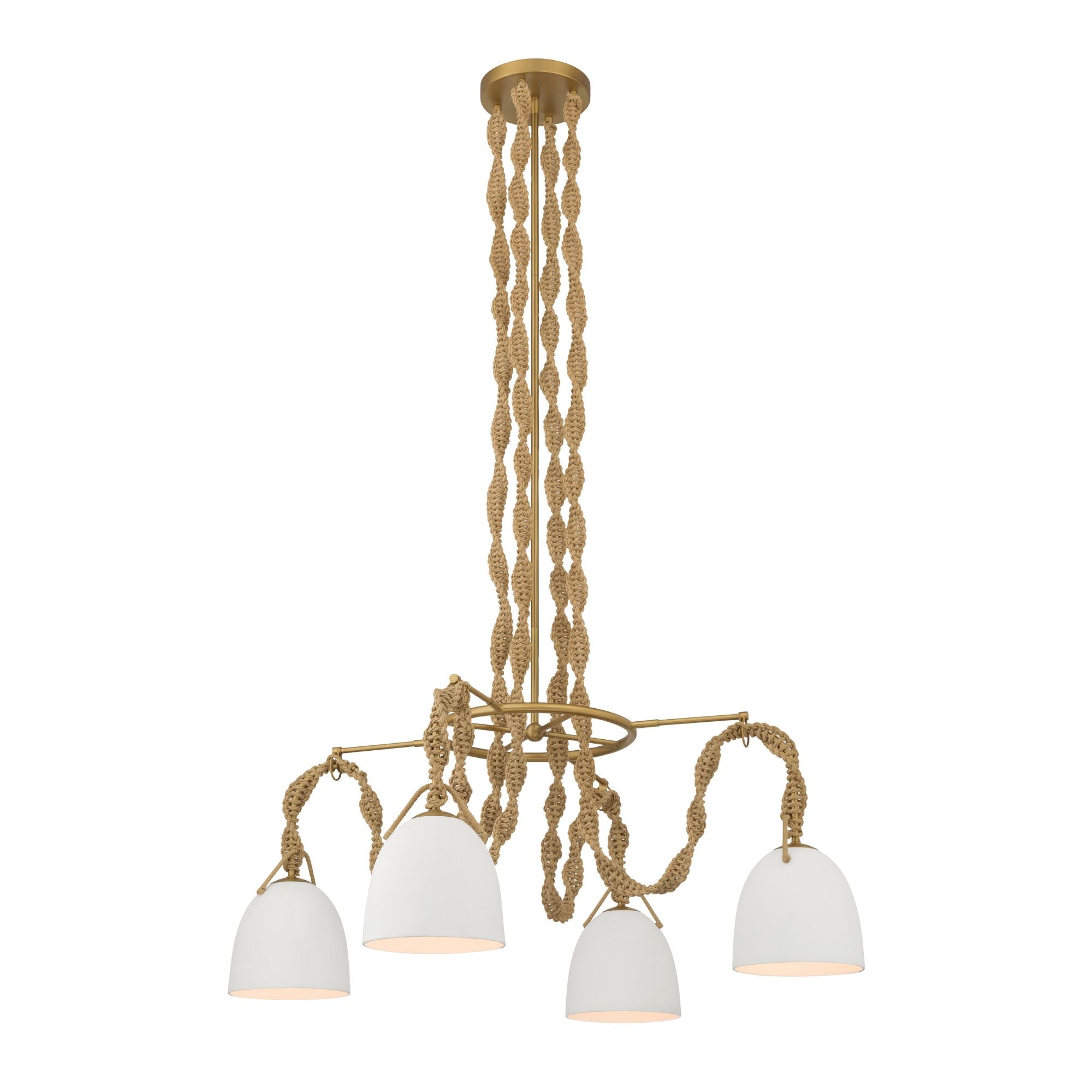 Minka-Lavery Cordón 40 in. 4-Light Pendant, Legacy Brass & Natural with White Ceramic Dome Shades