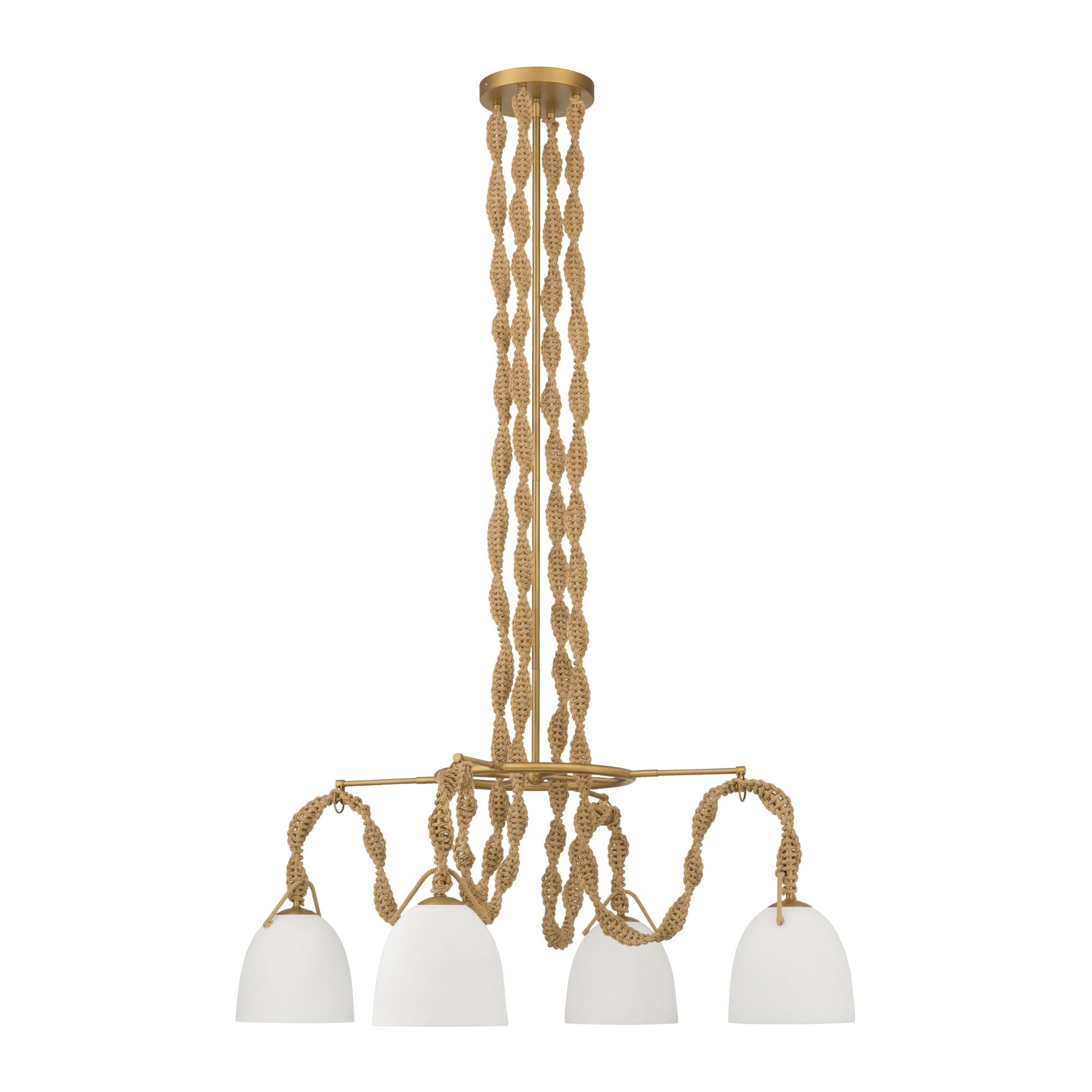 Minka-Lavery Cordón 40 in. 4-Light Pendant, Legacy Brass & Natural with White Ceramic Dome Shades
