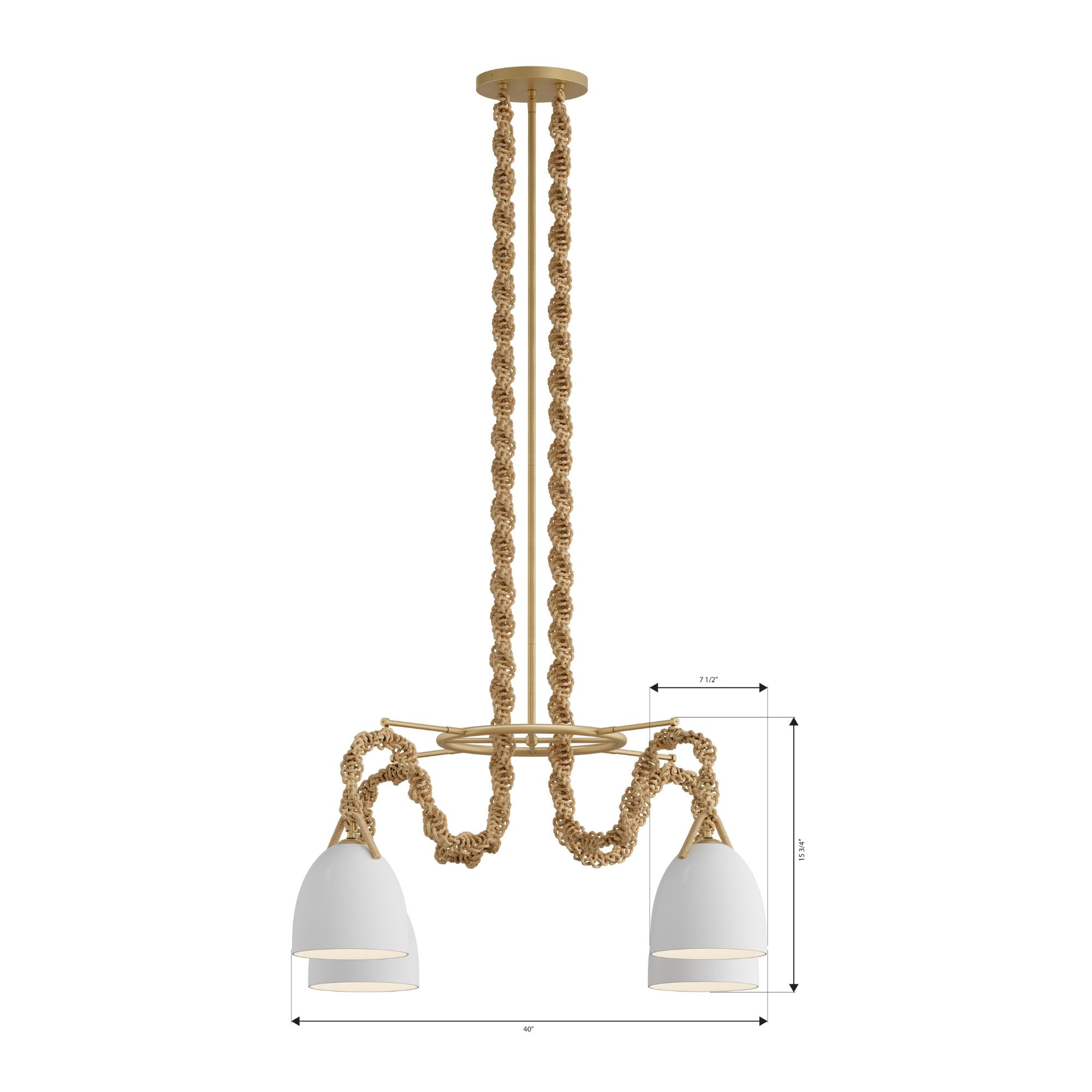 Minka-Lavery Cordón 40 in. 4-Light Pendant, Legacy Brass & Natural with White Ceramic Dome Shades
