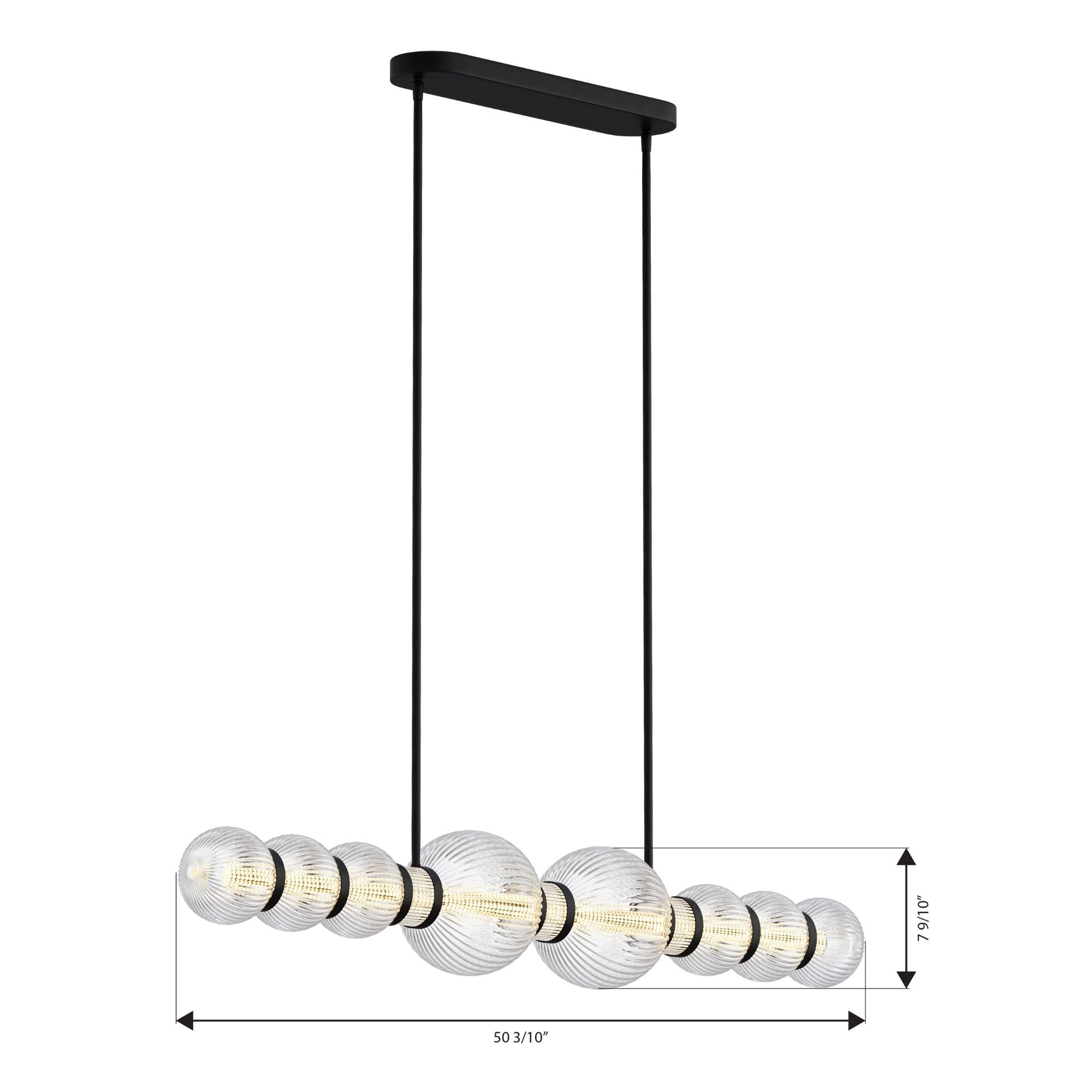 Minka-Lavery Cordel 50.25 in. LED Linear Chandelier, Dark Matte Black with Clear Ribbed Glass