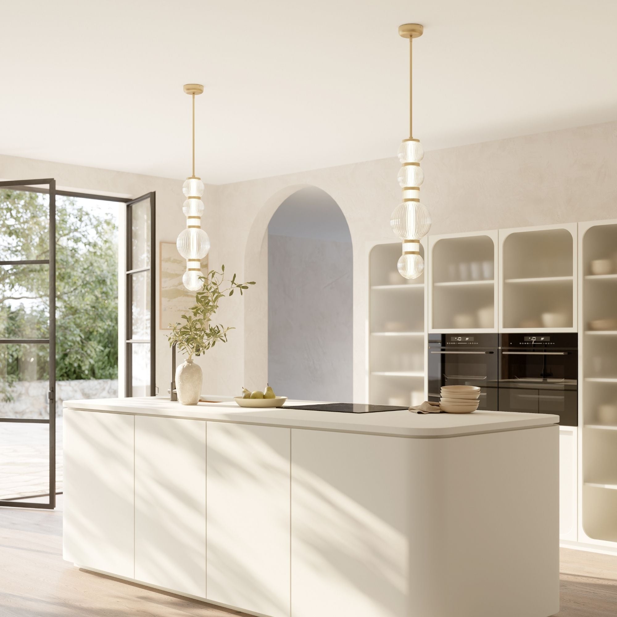 Minka-Lavery Cordel 27 in. LED Mini Pendant, Legacy Brass with Clear Ribbed Glass