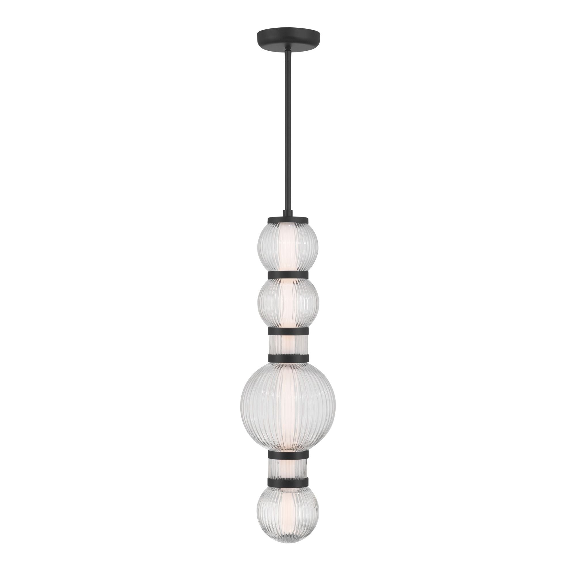 Minka-Lavery Cordel 27 in. LED Mini Pendant, Dark Matte Black with Clear Ribbed Glass