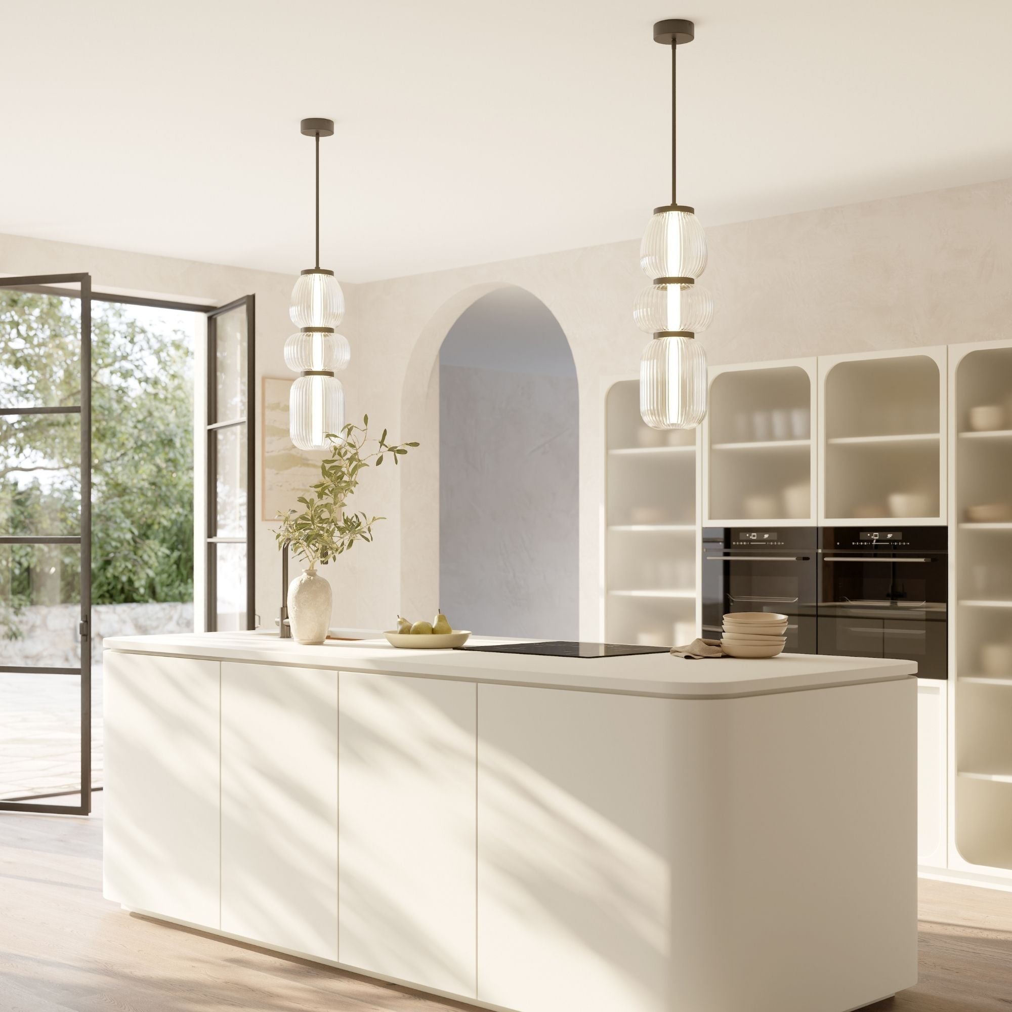Minka-Lavery Cordel 26 in. LED Mini Pendant, Legacy Brass with Clear Ribbed Glass