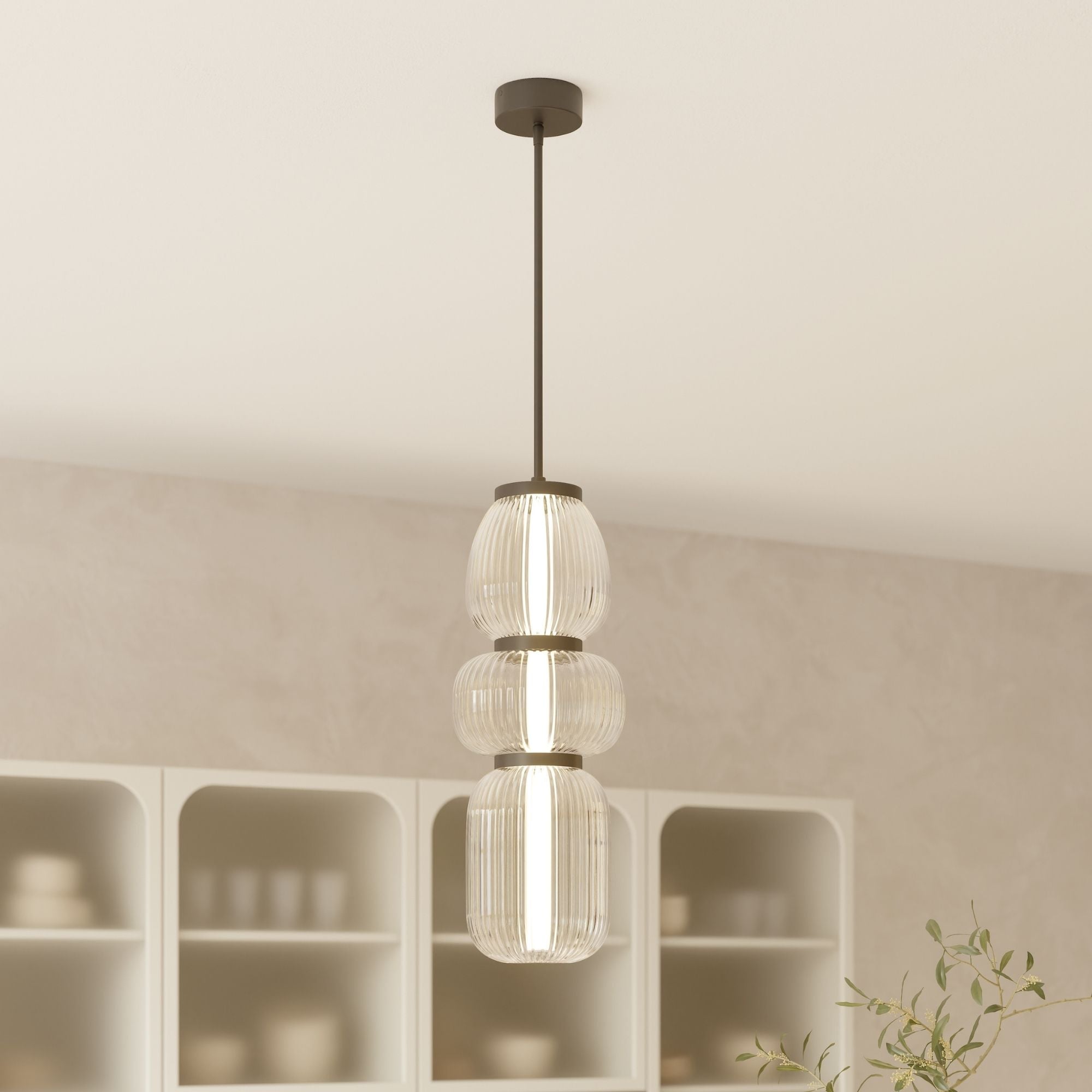 Minka-Lavery Cordel 26 in. LED Mini Pendant, Dark Matte Black with Clear Ribbed Glass