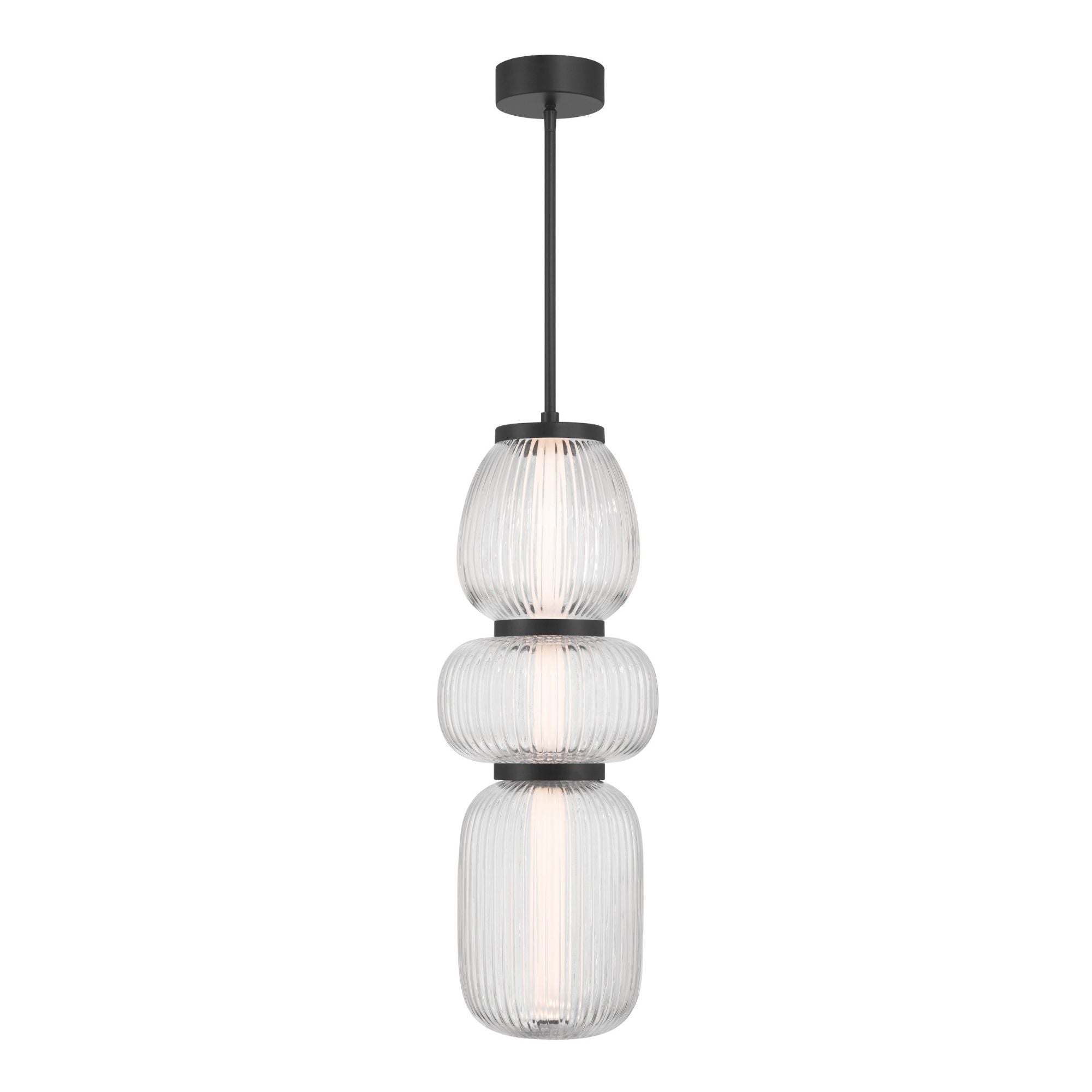 Minka-Lavery Cordel 26 in. LED Mini Pendant, Dark Matte Black with Clear Ribbed Glass