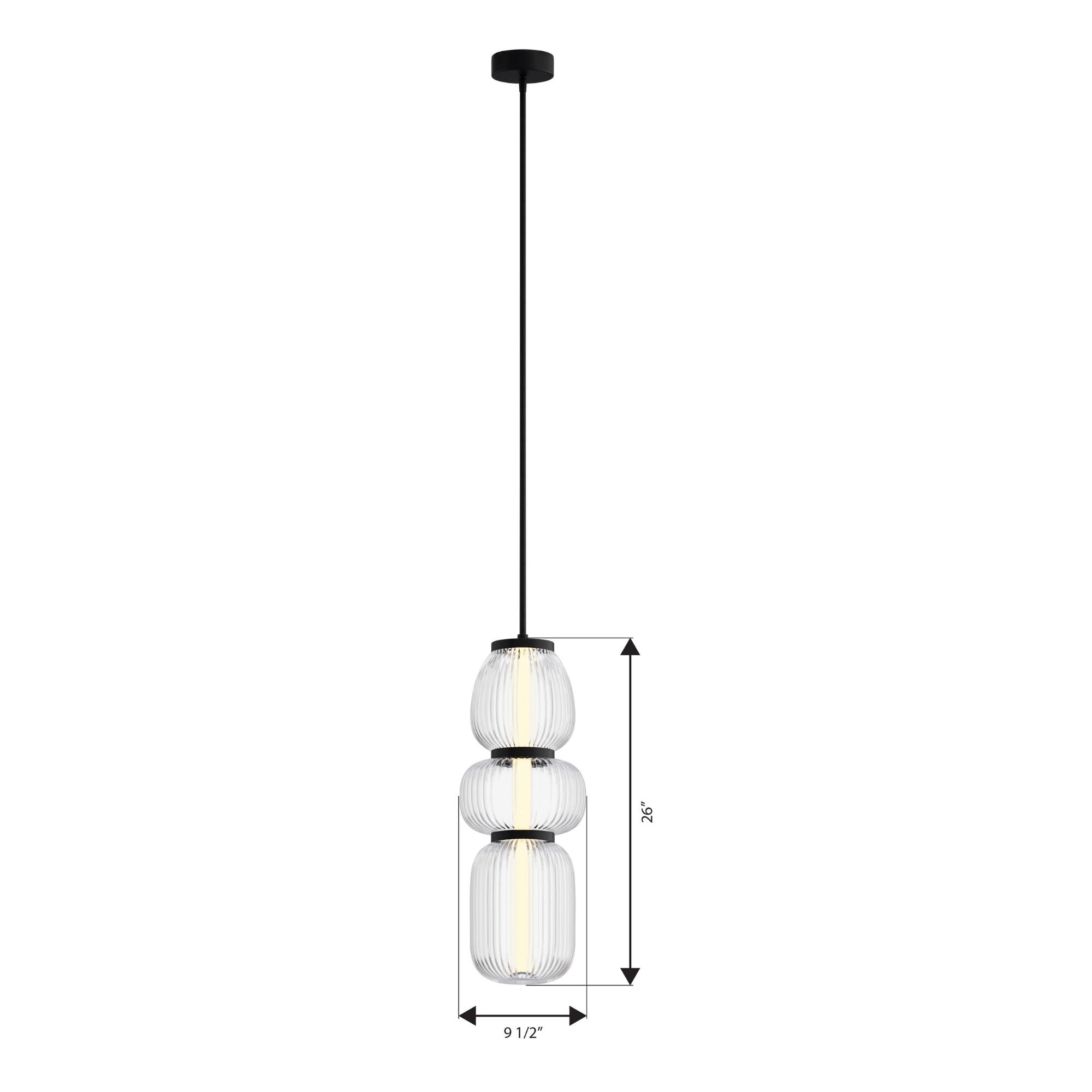 Minka-Lavery Cordel 26 in. LED Mini Pendant, Dark Matte Black with Clear Ribbed Glass