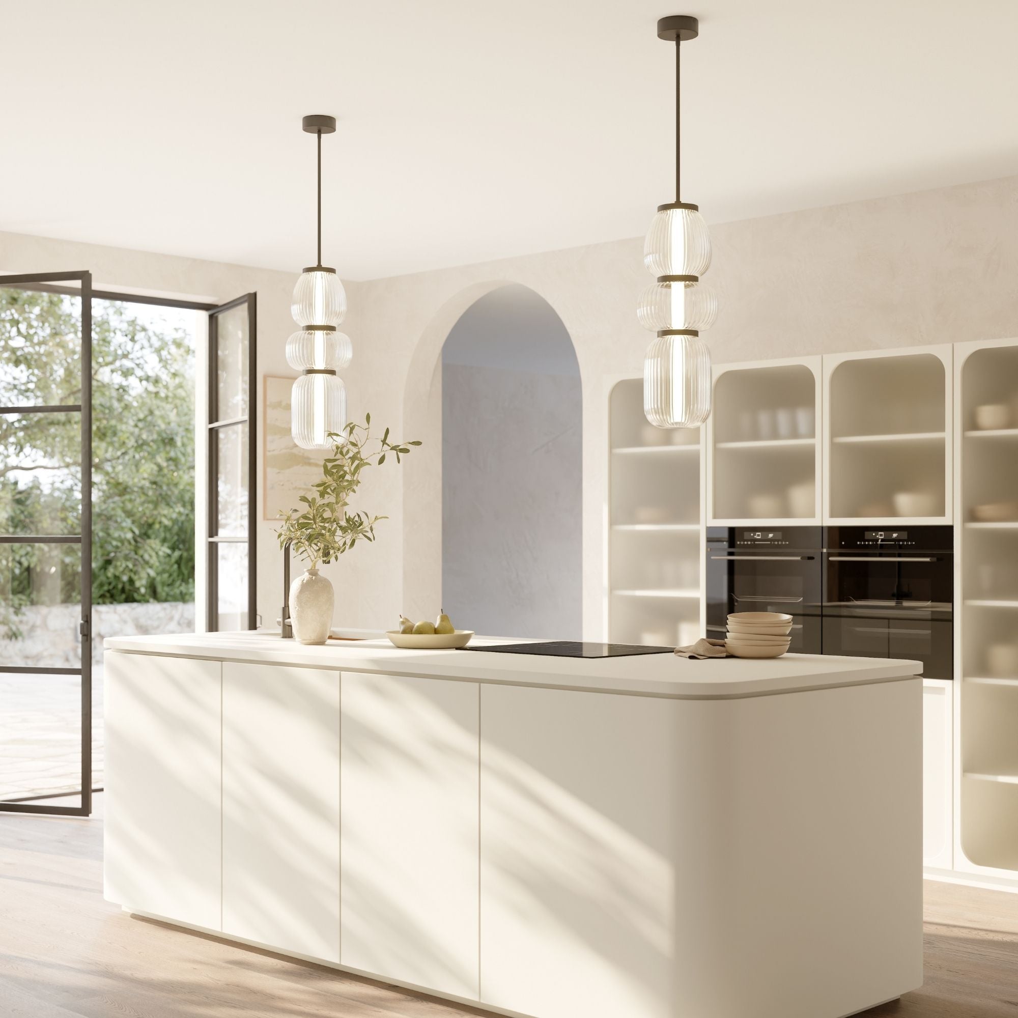 Minka-Lavery Cordel 26 in. LED Mini Pendant, Dark Matte Black with Clear Ribbed Glass