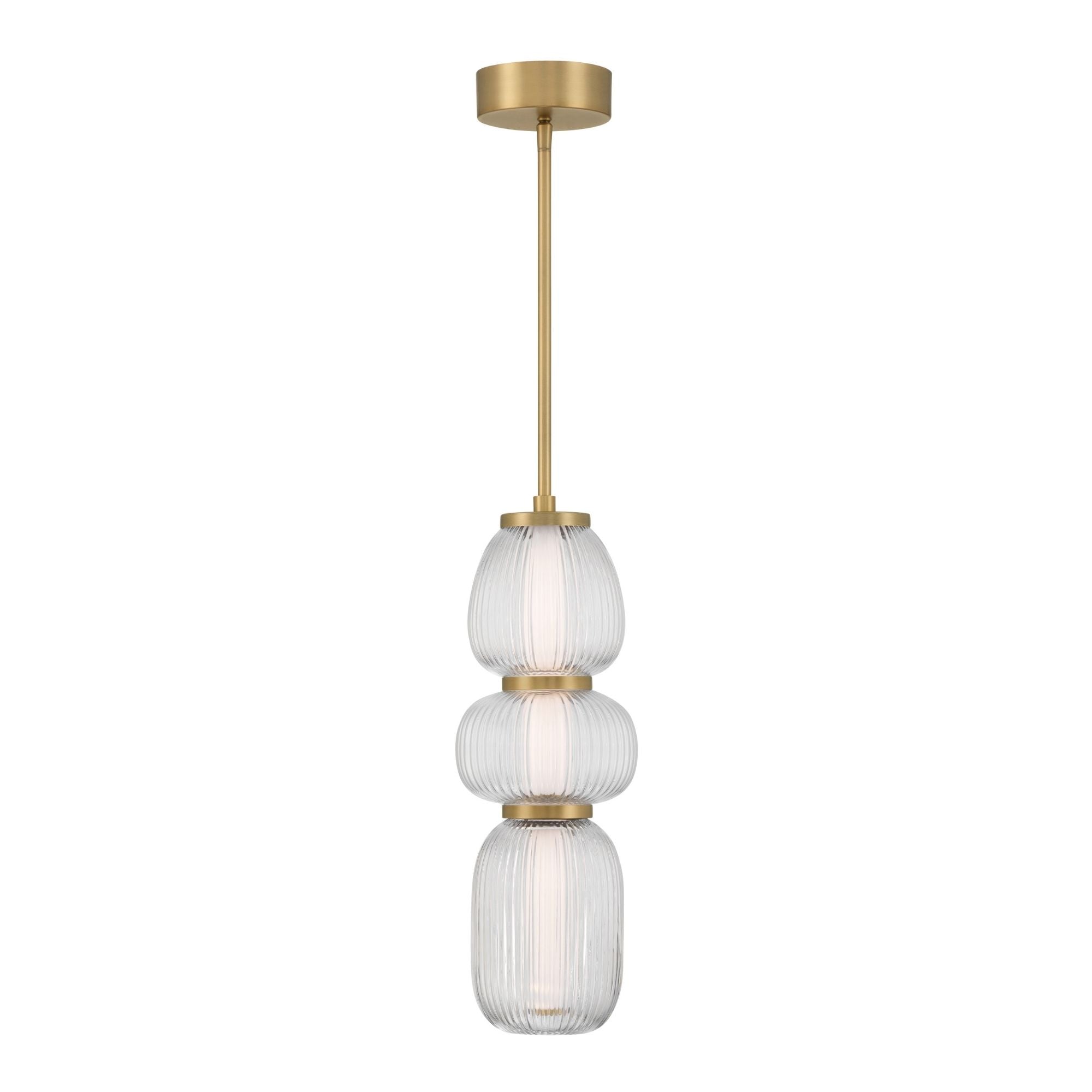Minka-Lavery Cordel 18.25 in. LED Mini Pendant, Legacy Brass with Clear Ribbed Glass
