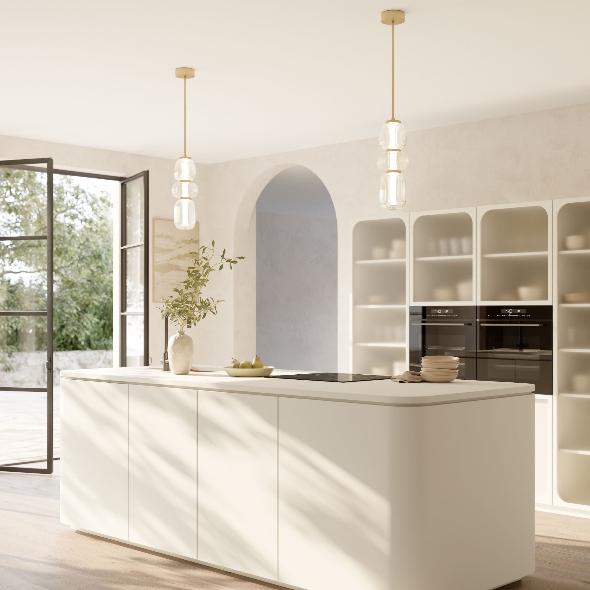 Minka-Lavery Cordel 18.25 in. LED Mini Pendant, Legacy Brass with Clear Ribbed Glass