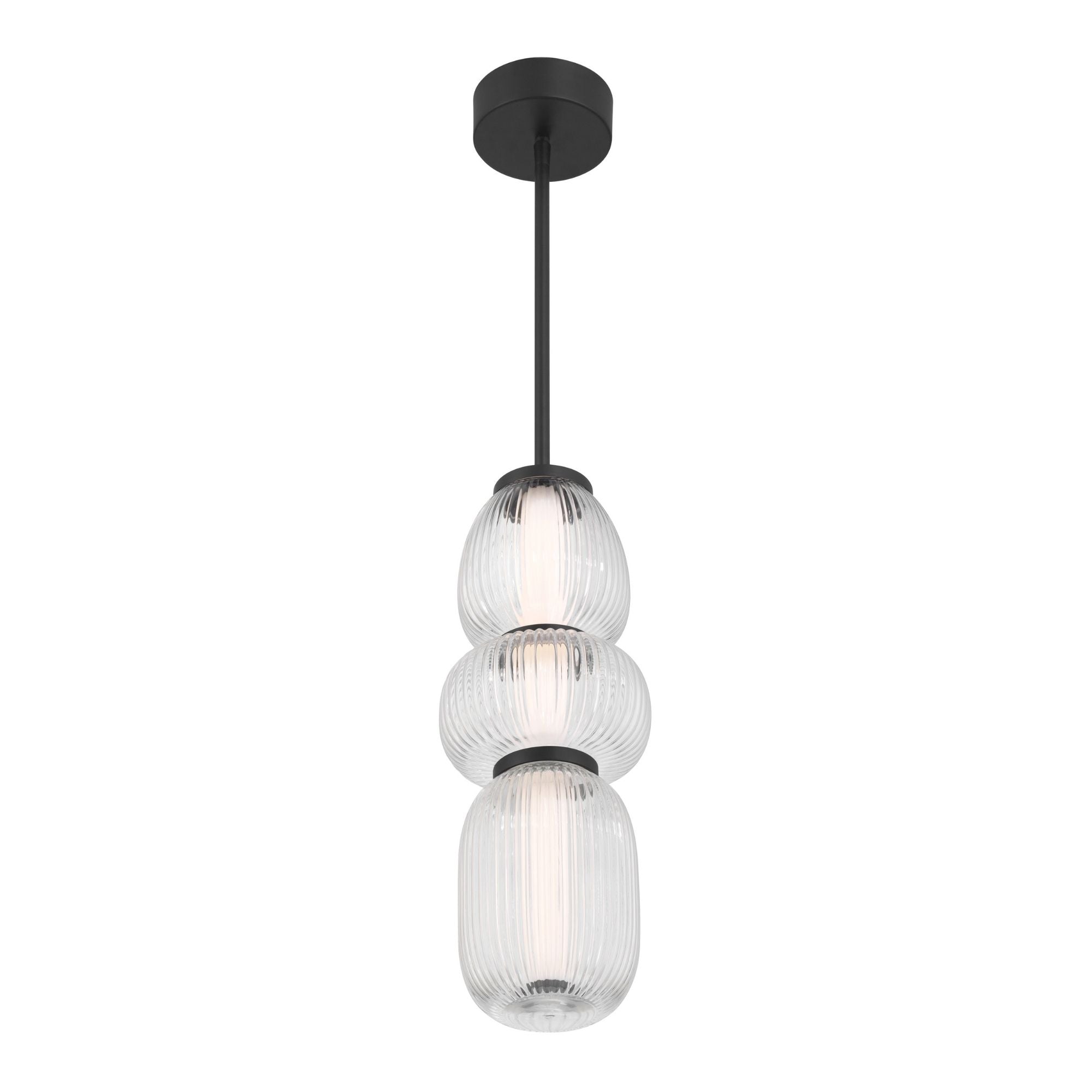 Minka-Lavery Cordel 18.25 in. LED Mini Pendant, Dark Matte Black with Clear Ribbed Glass